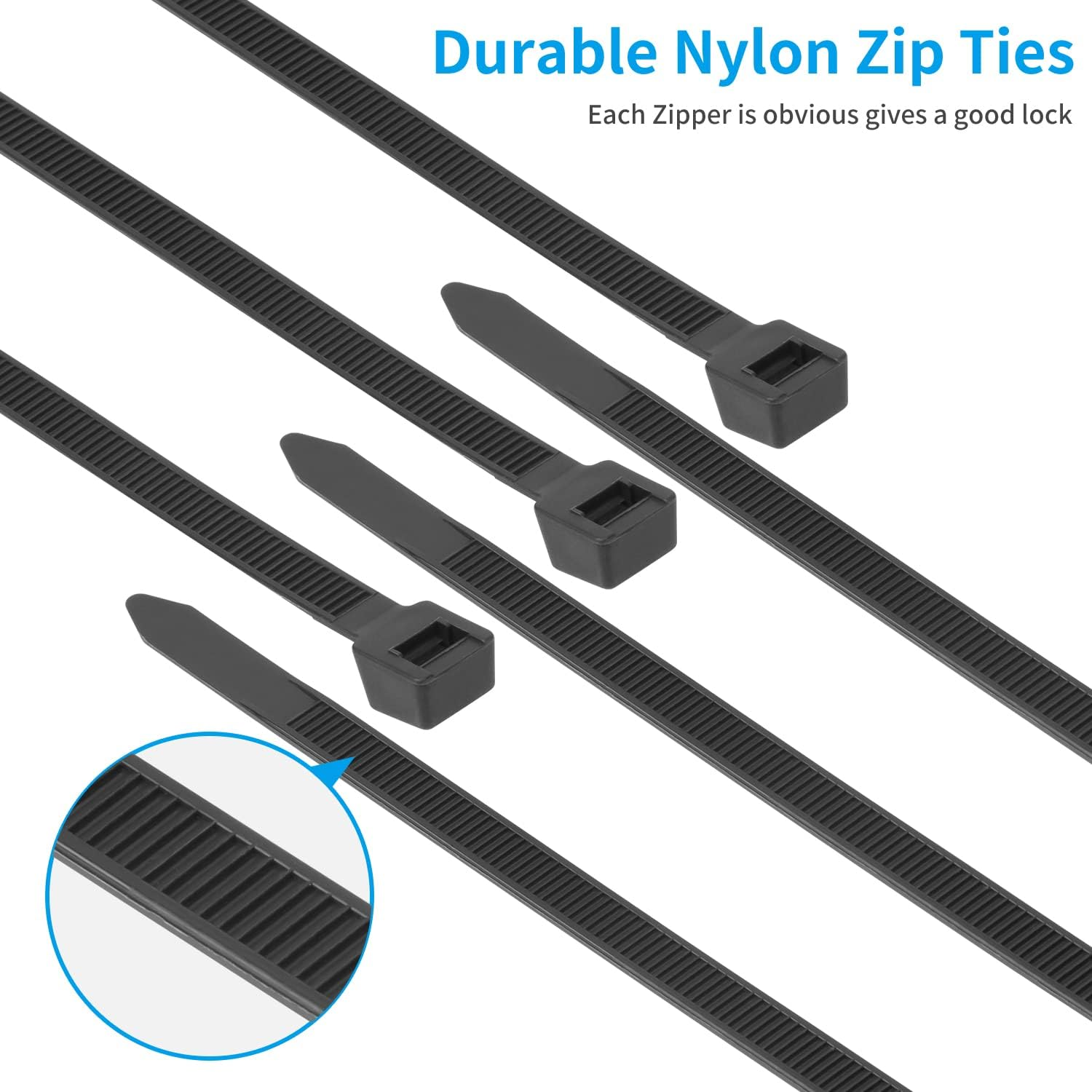 Armpow 18 Inch Black Zip Ties Heavy Duty 100 PACK, 200 LBS Ultra Exclusive Strong Plastic Wire Ties, Large Cable Ties Extra Long Tie Wraps, Indoor and Outdoor UV Resistant image number 3