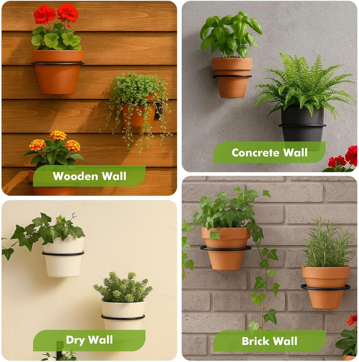 8 Pack 4/6 in Flower Pot Holder Ring Wall Mounted Metal Hangers Bracket for Home Garden Indoor Outdoor Planters, Black