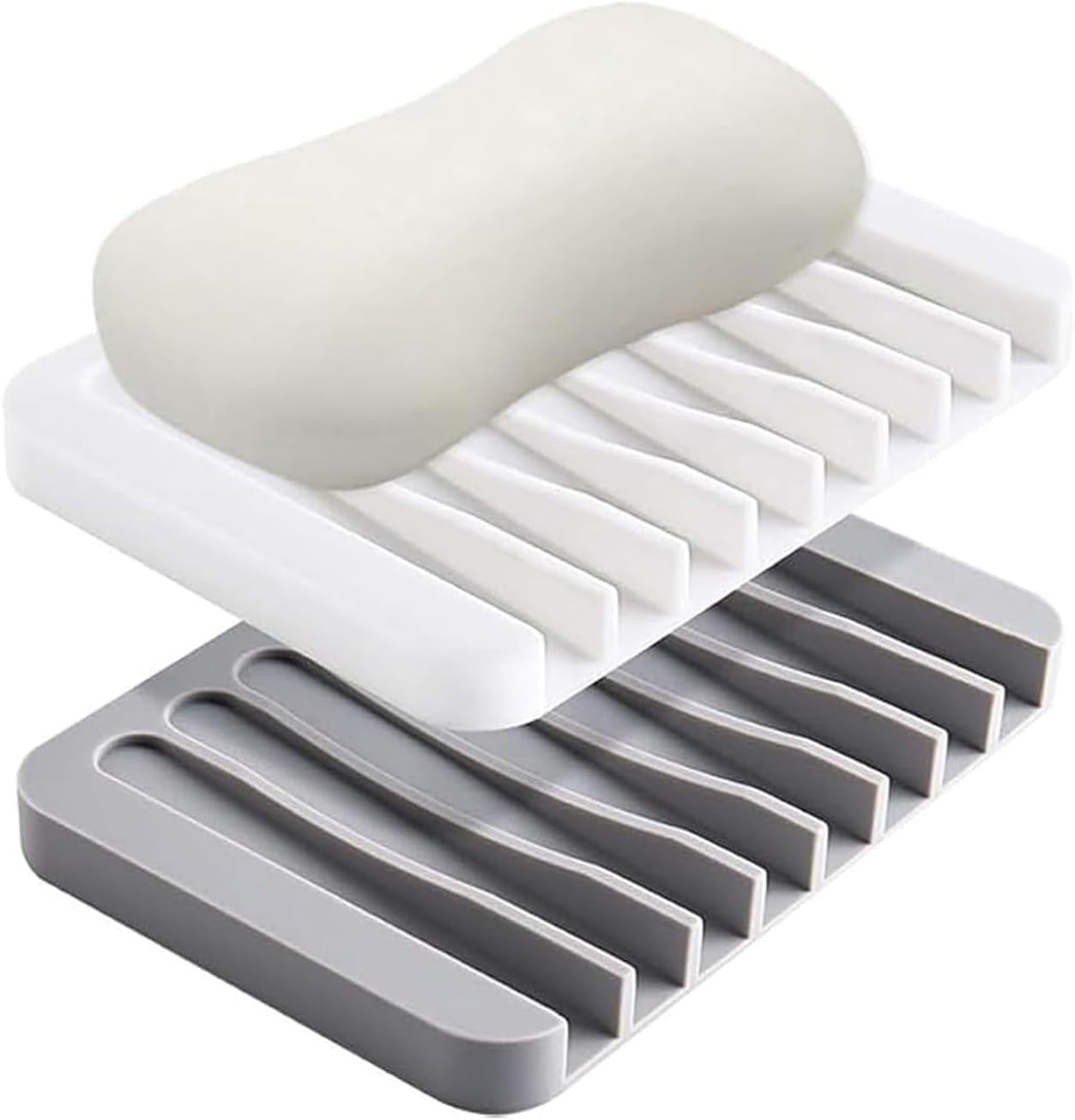 Soap Dish Holder, Shower Bracket, Protective Tray Box, Silicone Sink, Deck Bathtub, Shower Tray, Soap Drain, Silicone Soap Holder, Shower, Bathroom, Kitchen, Bathtub, Shaver (Gray+White)