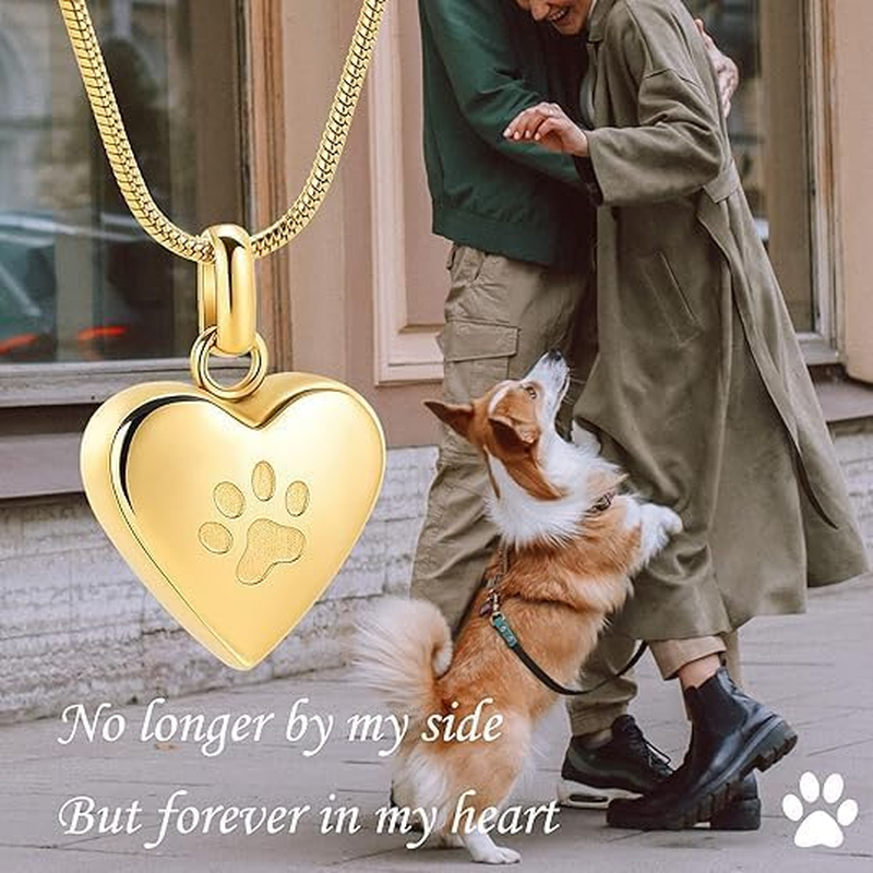 1Pcs Pet Cremation Jewelry for Ashes Pendant Paw Print Pet Heart Urn Necklace Memorial Keepsake Jewelry for Pet/Dog'S/Cat'S Ashes (Heart-Gold) image number 1