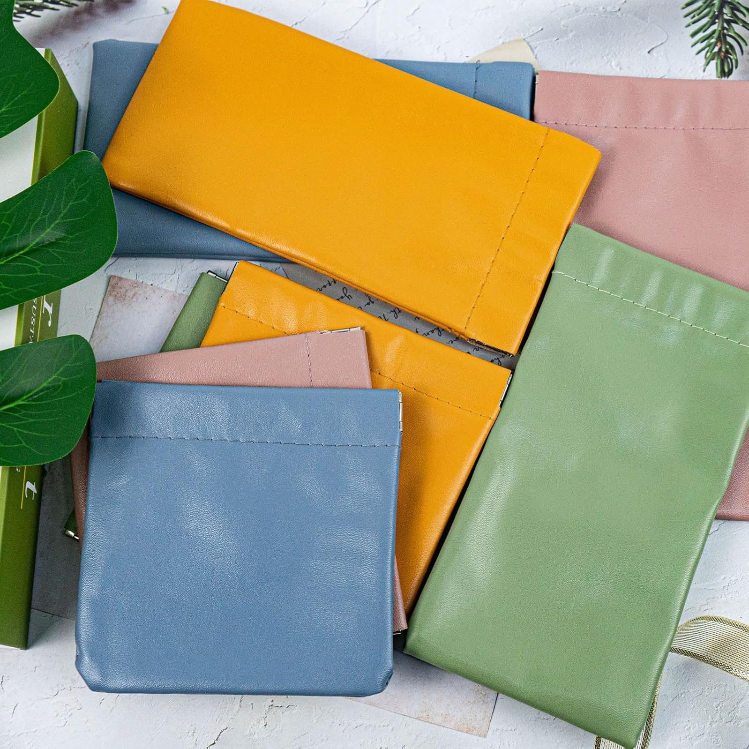 Binxus 8 Pcs Pocket Cosmetic Bags Squeeze Top, 2 Size Small Makeup Bag for Purse No Zipper Self Closing Small Makeup Pouch Mini Coin Purse Jewelry Pouch for Women, Colorful, Classic Solid Color image number 4