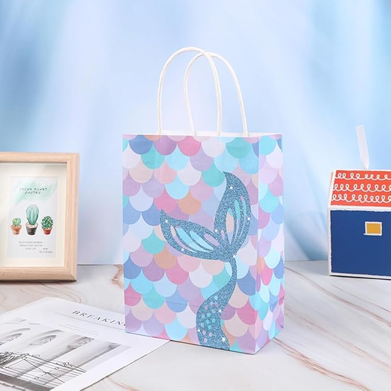24Pcs Party Bags, Mermaid Party Bag Gift Paper Party Goodie Favor Bags, Kraft Paper Treat Goodie Bag for Boys Girls Birthday Candy image number 2