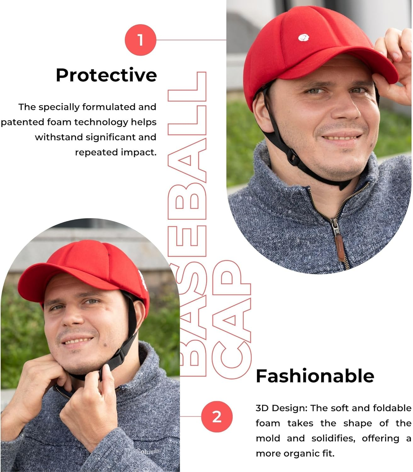 Ribcap Baseball Cap Medical Grade Protective Helmet | Red | Soft Helmet for Epilepsy | Protective Helmet for Seizures | Fashionable and No Stigma image number 4