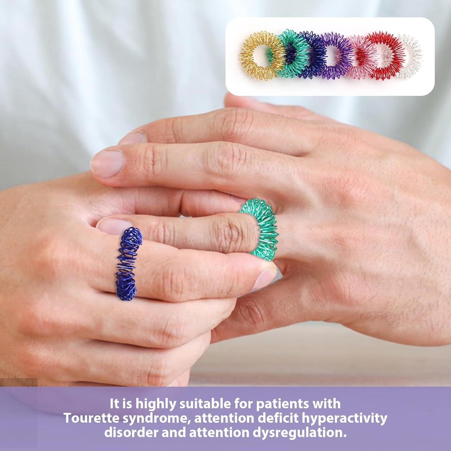 14 Pcs Spiky Sensory Ring Set, Silent Stress Reducer Fidget Rings, Multi Color Mini Spring Finger Massager Acupressure Ring Spring Focus Relaxation Anxiety ADHD Autism Stress Relief image number 3