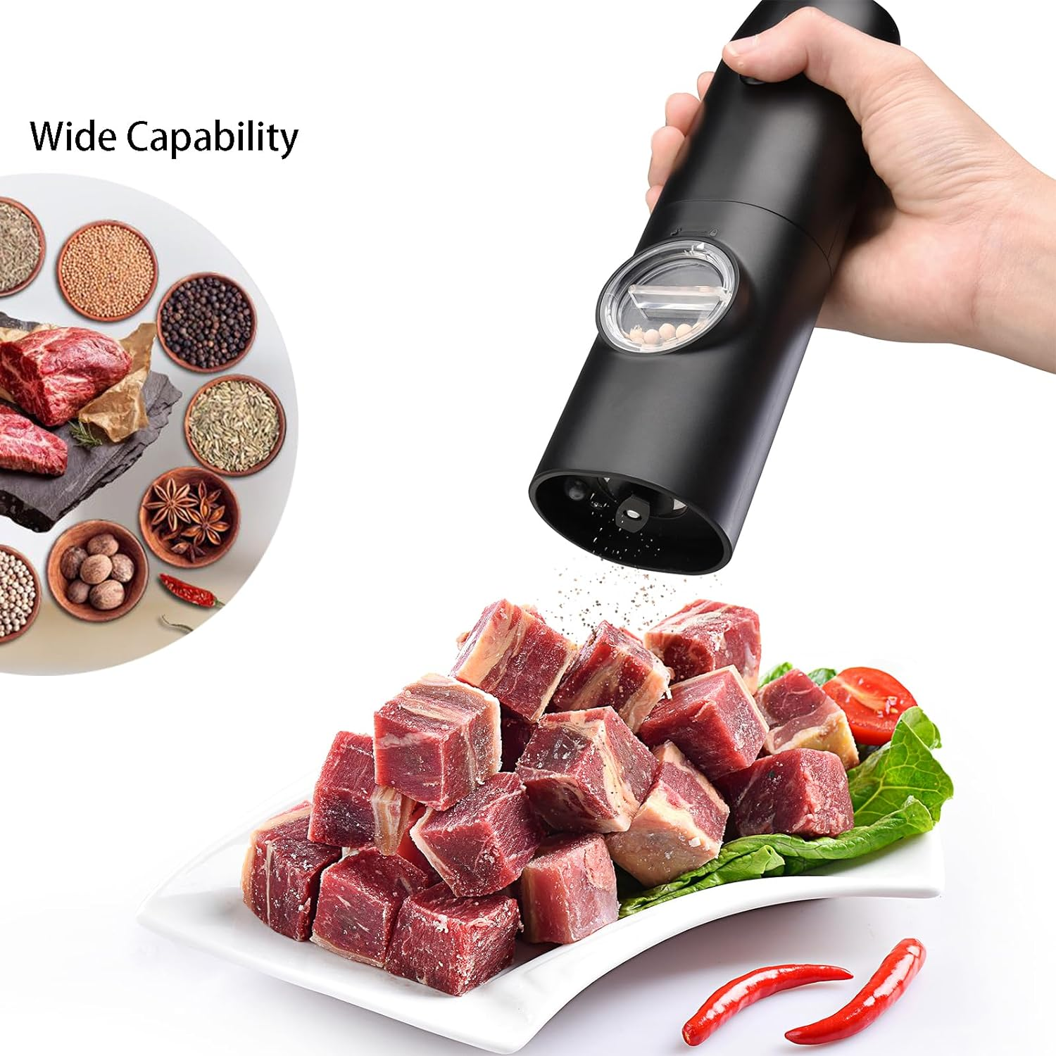 Zarek Set Two of Electric Salt and Pepper Grinder with Adjustable Coarseness and White LED Light for BBQ Restanrant Home Kitchen image number 1