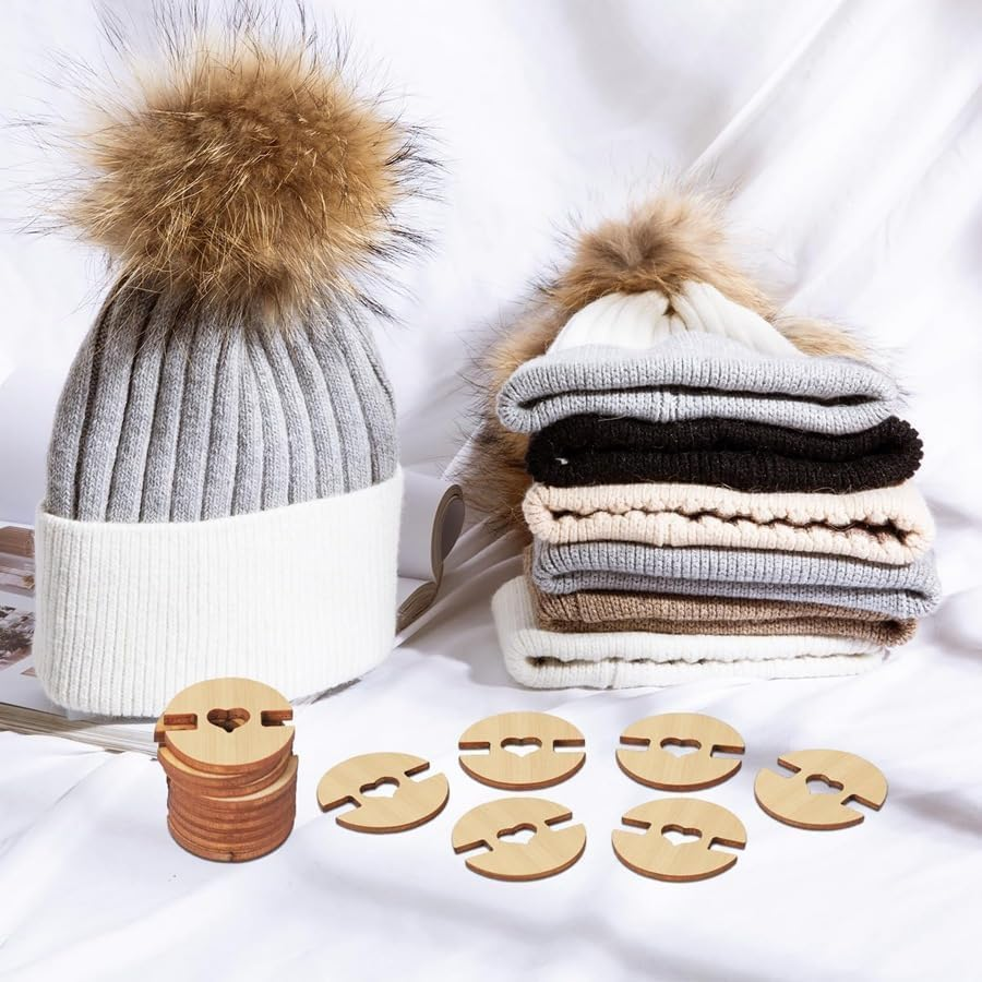 Wooden Hat Poms Poms Fasteners,100 Pack Removable Faux Fur Pom Pom Keepers Holder,Hat Button Faux Fur Pom Pom Keepers Holder,Wooden Poms Poms Buttons for Hats image number 3