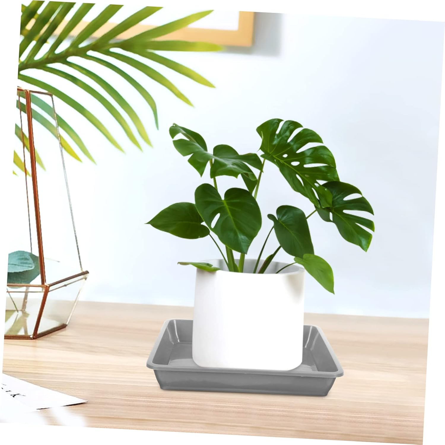 FUNOMOCYA 10Pcs Plastic Flowerpot Trays and Plant Pot Water Trays for Balcony Gardening, Square Thickened Flower Pot Bases 15Cm Grey, Drip Catcher Garden Supplies image number 1