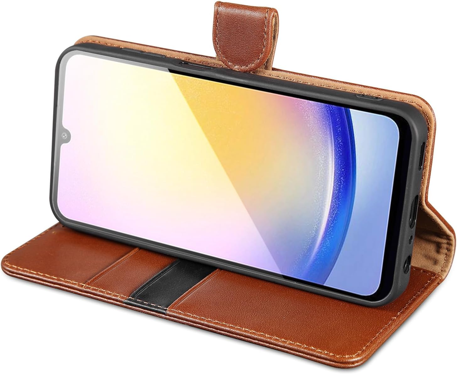 LENSUN Leather Case for Samsung Galaxy A25 5G, Genuine Leather Case [Card Slot] [RFID Protection] [Genuine Leather] Mobile Phone Case [Foldable] Mobile Phone Case for Samsung Galaxy A25 &ndash; Dark Brown image number 3