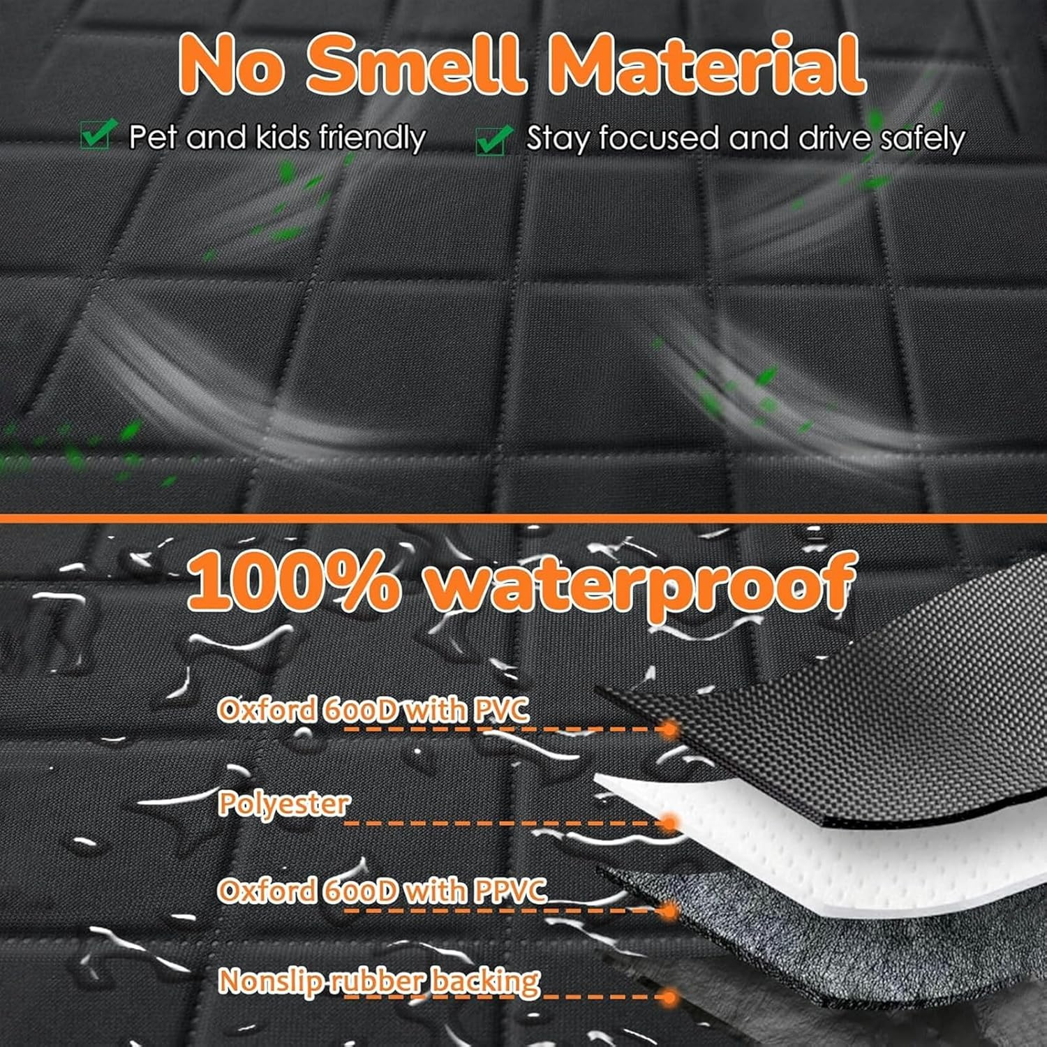 Dog Car Seat Cover &ndash; 100% Waterproof 600D Durable Pet Protector | Non-Slip Hammock Design for Car Rear Seat, SUV, Truck, Sedan, with Seatbelt & Side Flaps, Black image number 4