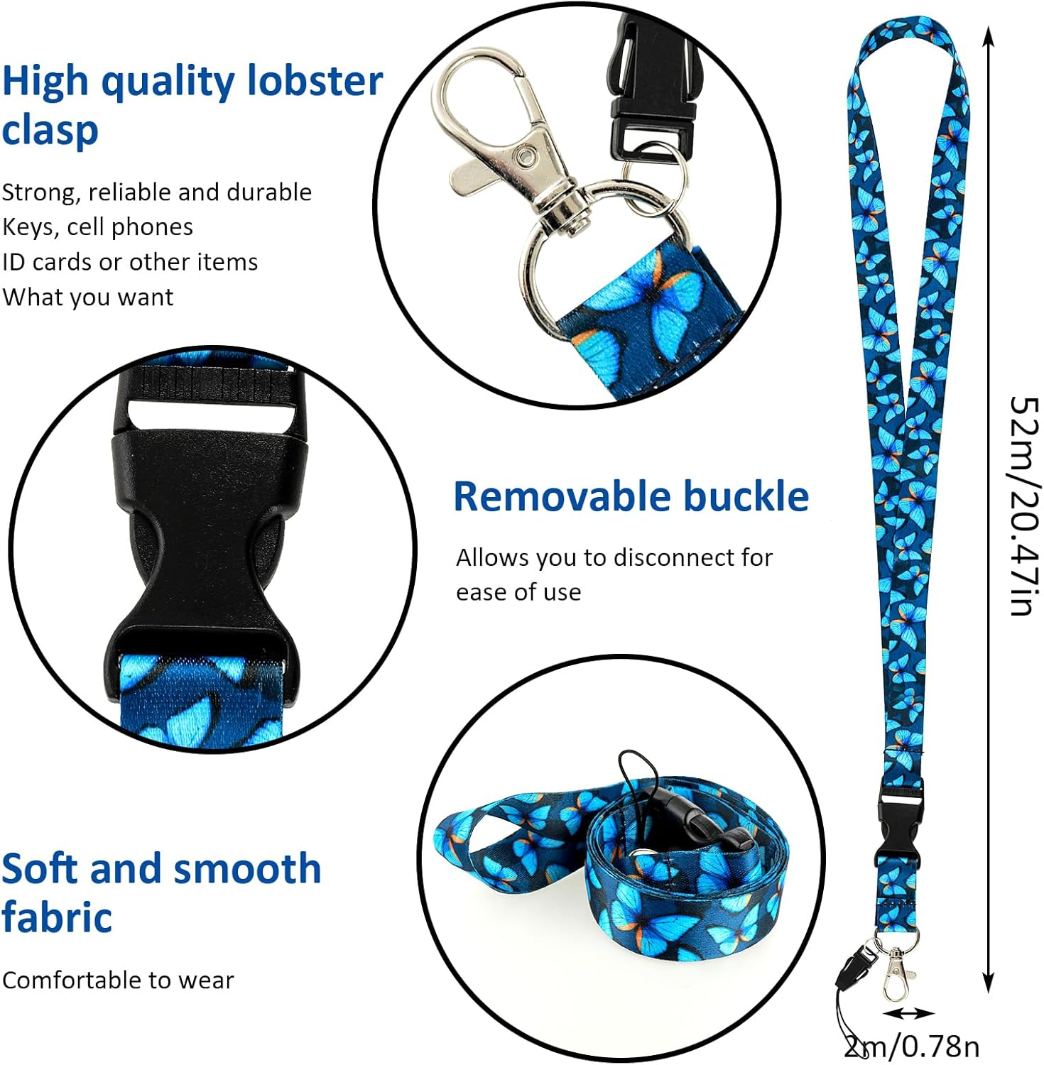 Amabro Butterfly Badge Holder with Lanyard, Retractable Badge Reel Clip Key Lanyard Cute ID Card Holder with Breakaway Lanyard Vertical ID Badge Holder Keychain for Women(Blue) image number 2