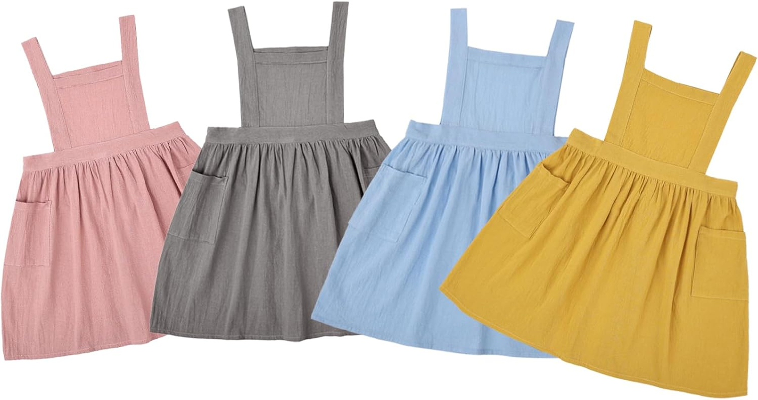 Surblue Kids Retro Aprons Pinafore Apron for Girls Boys Cotton Linen Aprons for Children image number 5