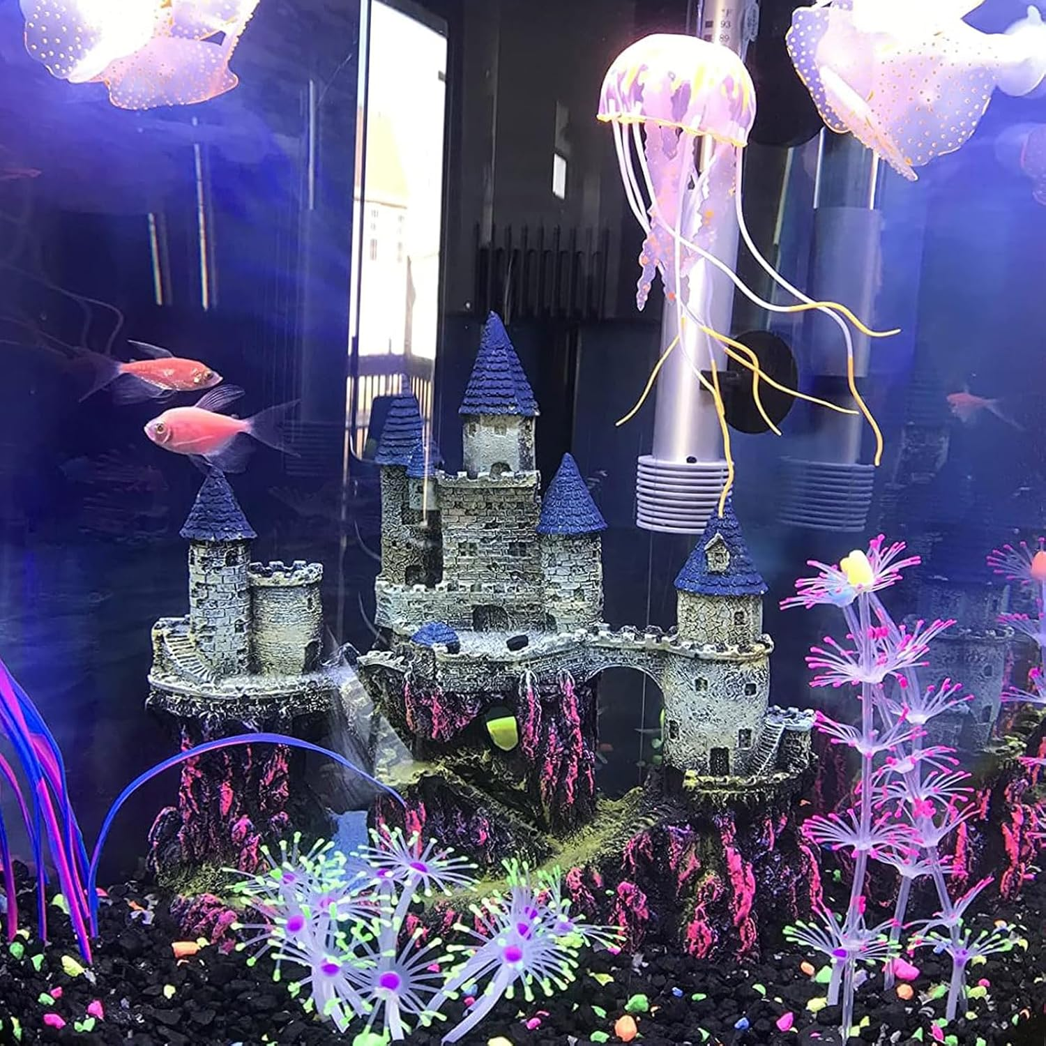 PINVNBY Aquarium Resin Castle Decoration Fish Tank Driftwood Castle Cave Hideouts House Plants Supplies Accessories(Purple) - Red image number 7