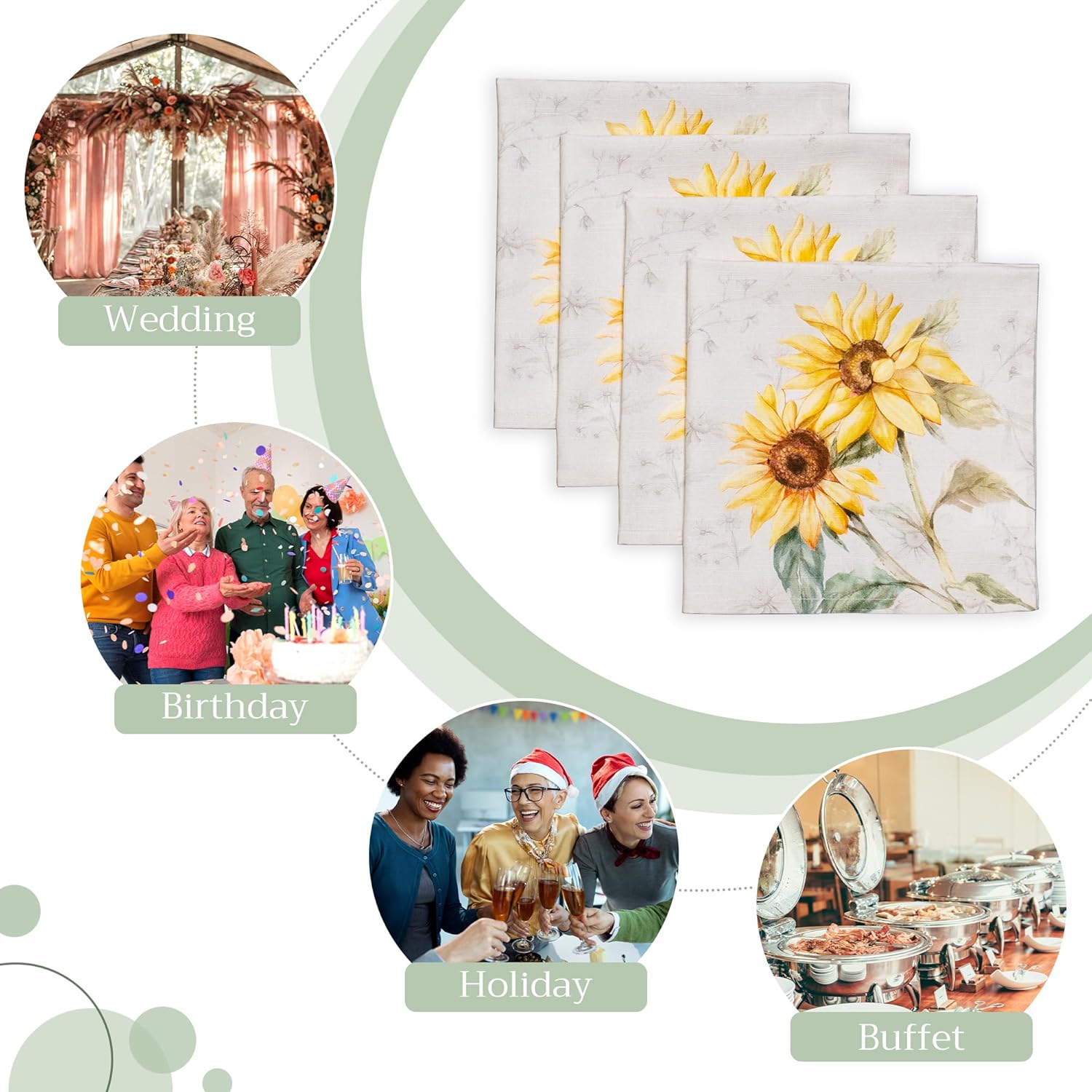 Maison D'Hermine Cloth Napkins Set of 4 100% Cotton Everyday Reusable Square Napkins Cloth Washable, Dinner, Party, Wedding, Restaurant, Spring/Summer (Candice, 20" X 20") image number 2