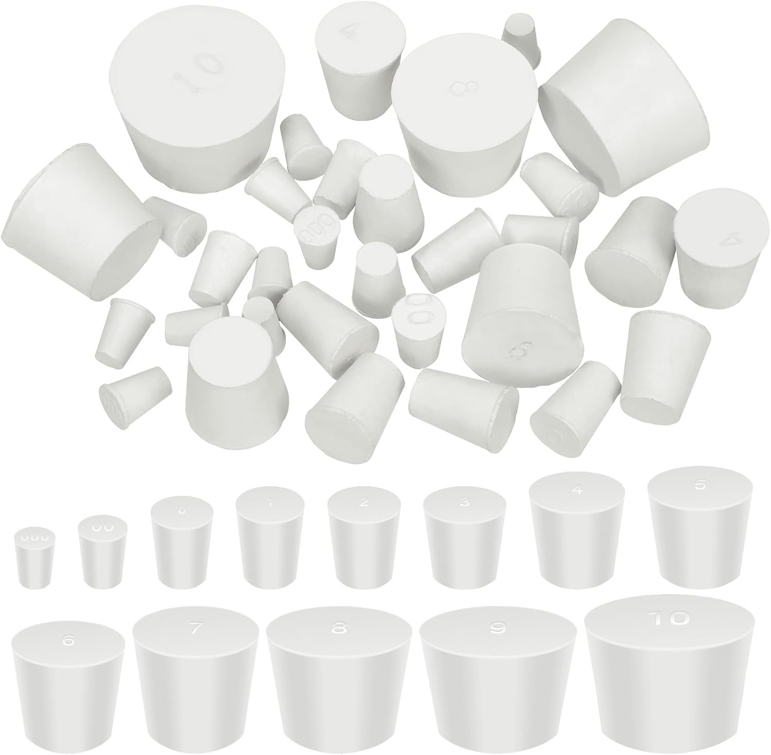 32PCS Solid Rubber Stoppers Assortment Kits 000#-10# 13 Assorted Sizes Black Lab Plug Tapered Lab Seal Rubber Stoppers for Pipe Tank Bottle Sealing(Black)