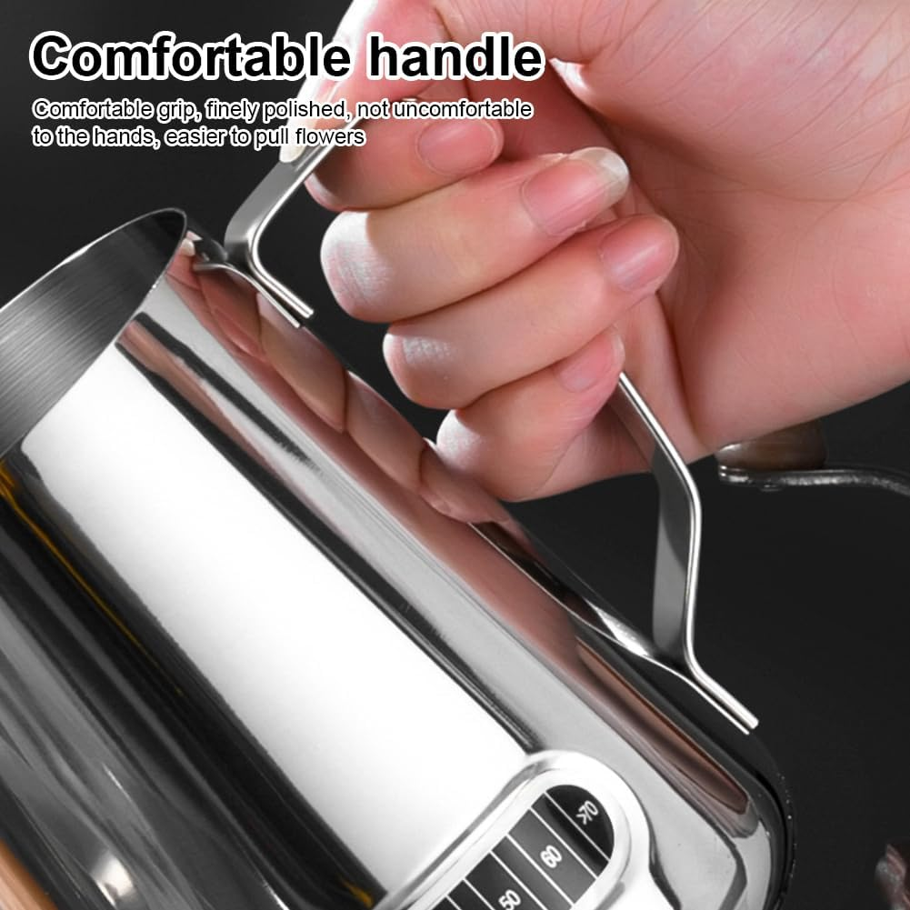 600Ml Milk Frother Jug,Temp Control Milk Jug Temperature Control Jug with Latte Art Pen Portable (Silver) image number 1