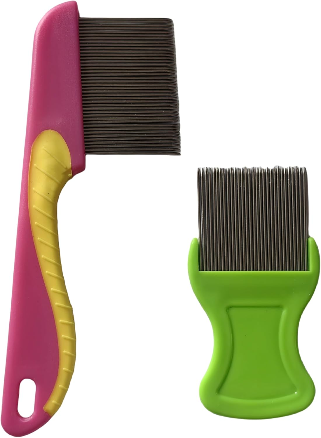 2 Pack Professional Lice Comb Set - Steel Head and Plastic Lice Removal Combs for Children, Adults, Pets, Dogs with Long Thick Hair (Green+Rose Red)