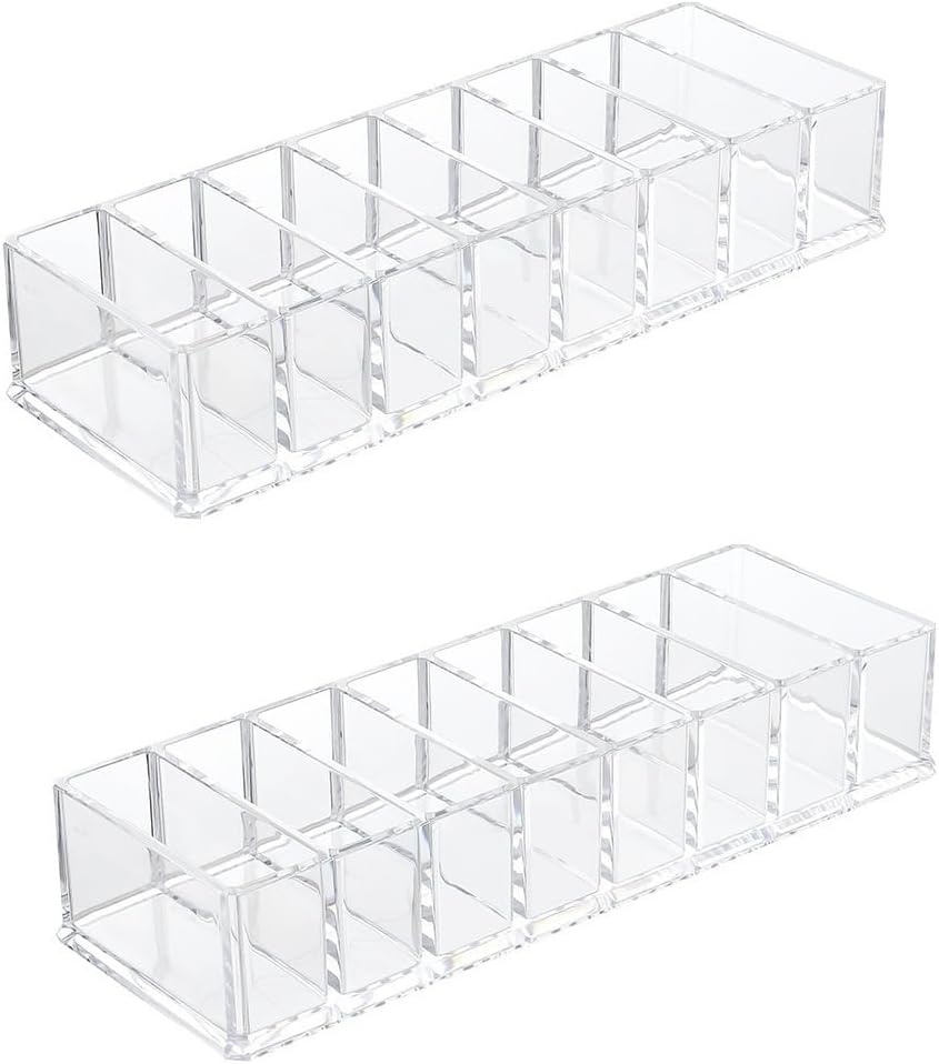 2Pcs Clear Acrylic Makeup Compact Organizer,8 Spaces Data Cable Sorting Storage Box,Acrylic Cosmetic Storage Jewelry Display Box,Clear Perfume Blush Eyeshadow Lipstick Organizer for Dresser Bathroom image number 6