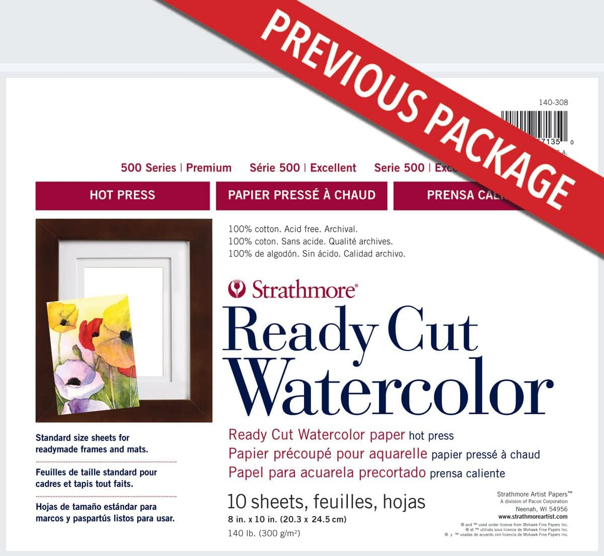 Strathmore 500 Series Hot Press Ready Cut Watercolor Sheet Pack, 8 X 10
