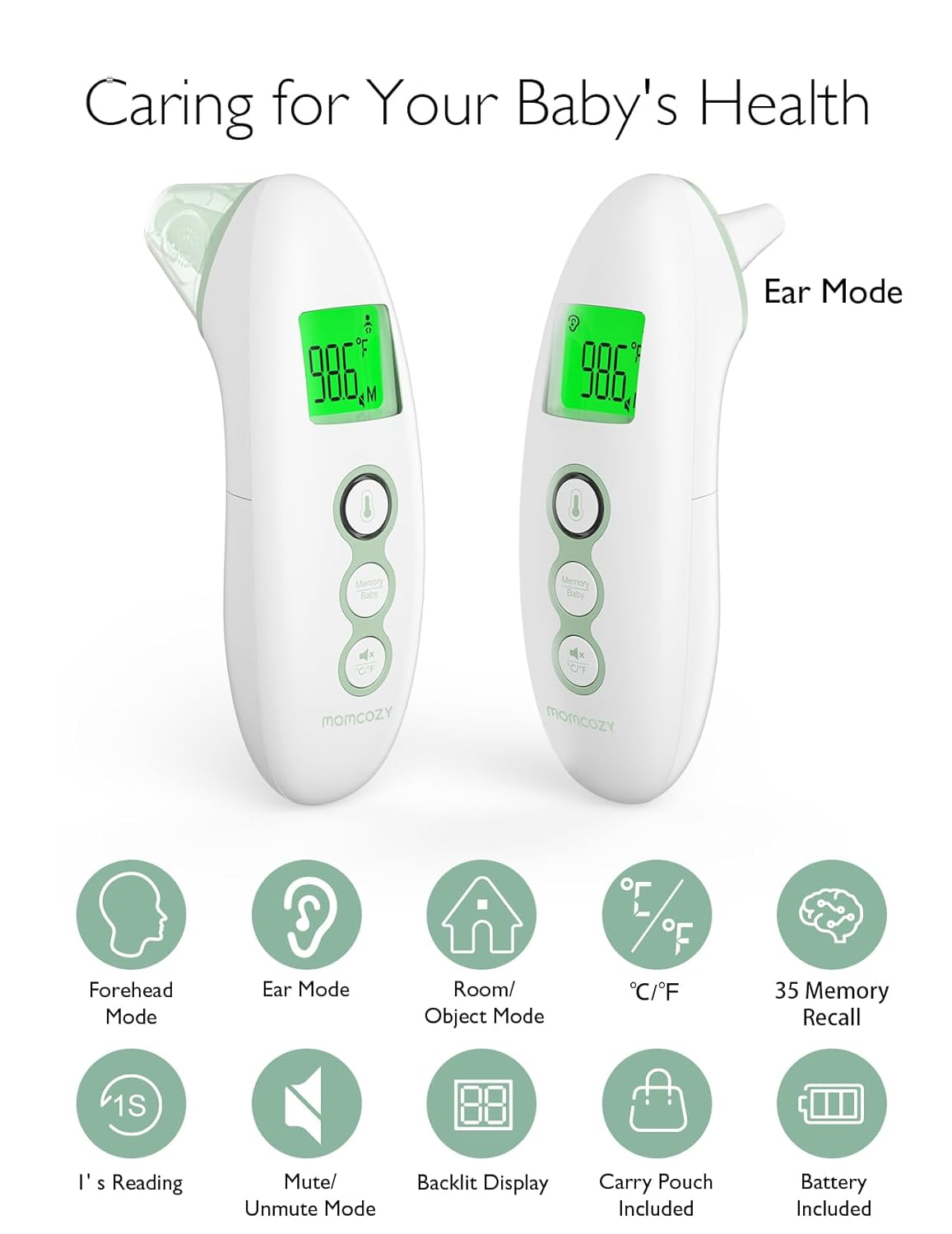 Momcozy Non-Contact Forehead and Ear Thermometer, Digital Infrared Thermometer for Adults and Children, with Child Mode, Fever Alarm Function, Mute and Memory Functions, Fast and Accurate Measurement image number 5