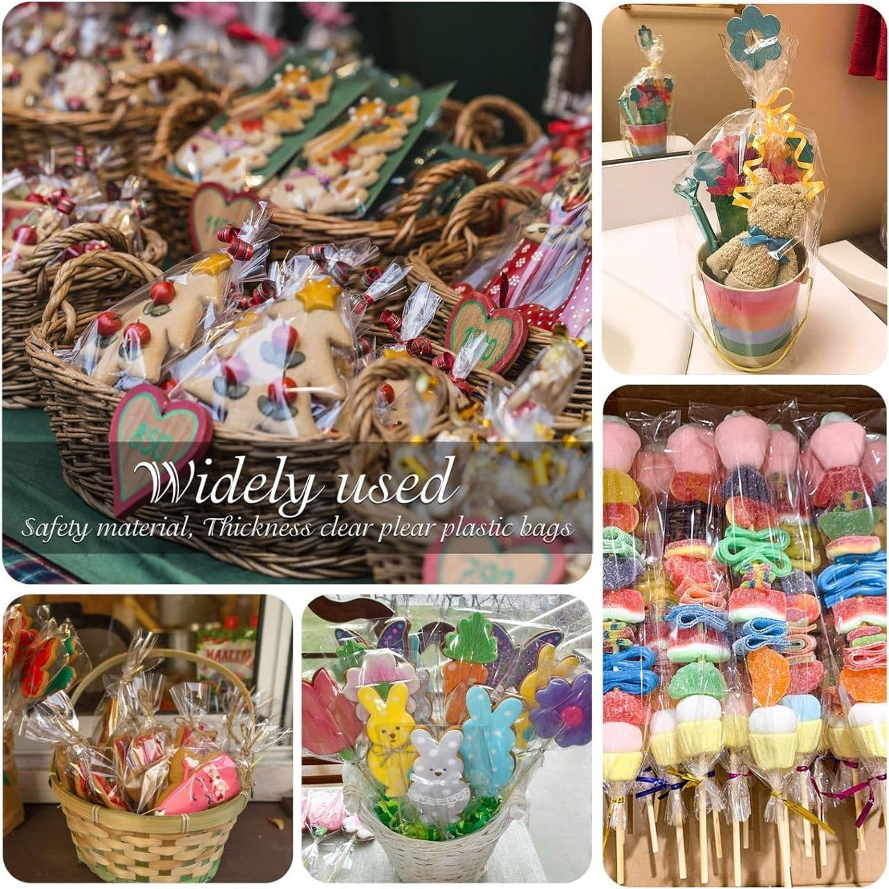 100 Pcs Clear Cellophane Bags,Plastic Gift Bags Clear Cellophane Treat Bags,For Party Favor Packaging image number 2