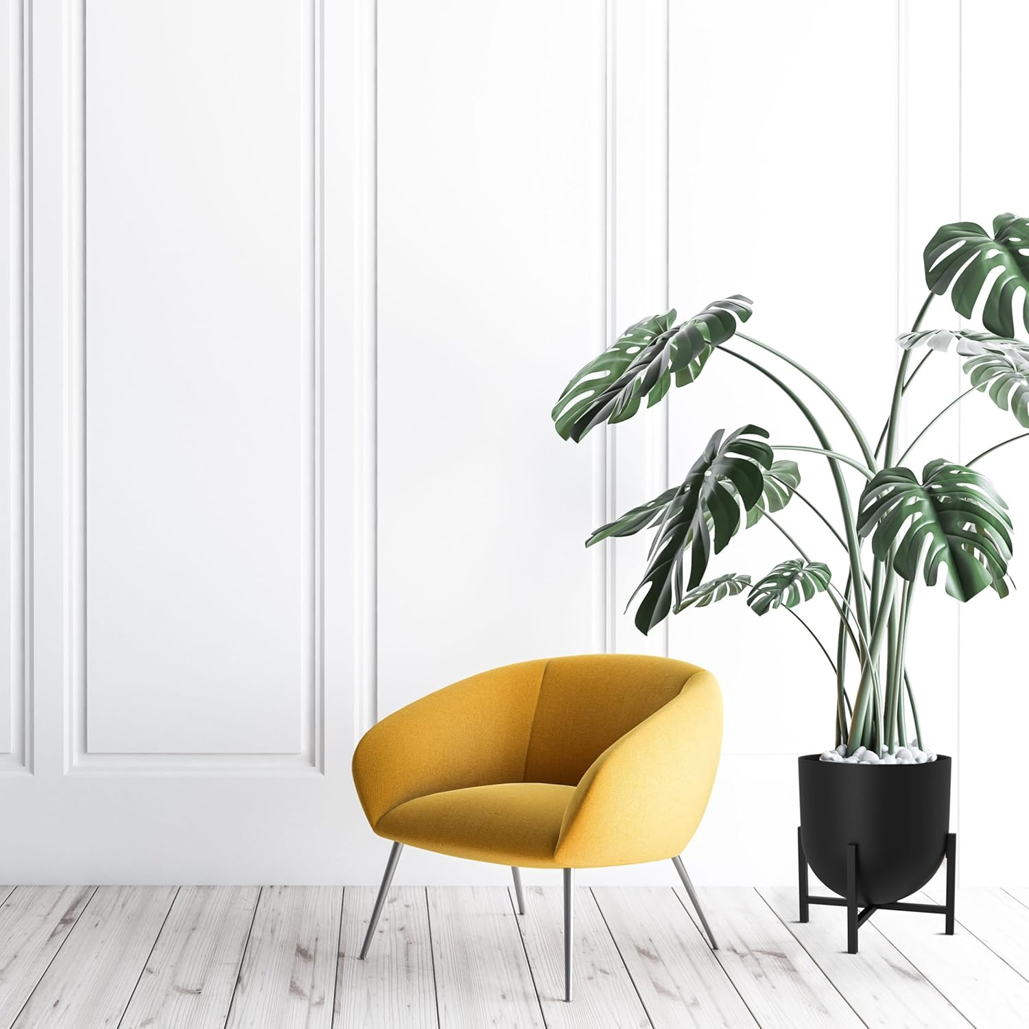 Olly & Rose XL Black Plant Pot with Plant Stand - Metal Plant Pots Indoor Planter 28Cm 11 Inch Large Flower Pot (Black, 28 Cm with Stand)