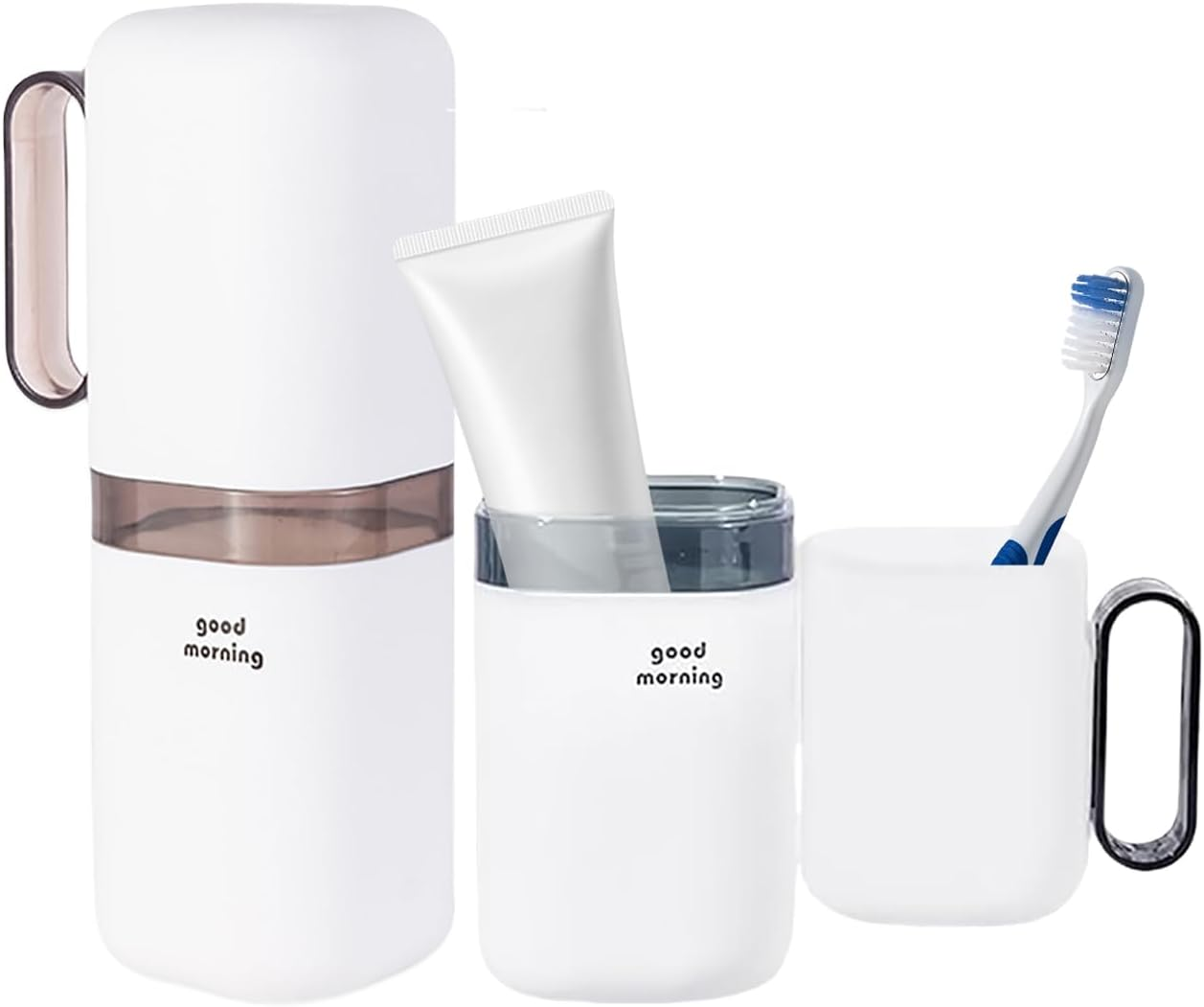 2 Pack Travel Toothbrush Holder with Detachable Handle & Cover, Portable Tooth Brush Case for Traveling, Small Tooth Cup Container for Trip Dormitory Camping Home, Blue & Grey