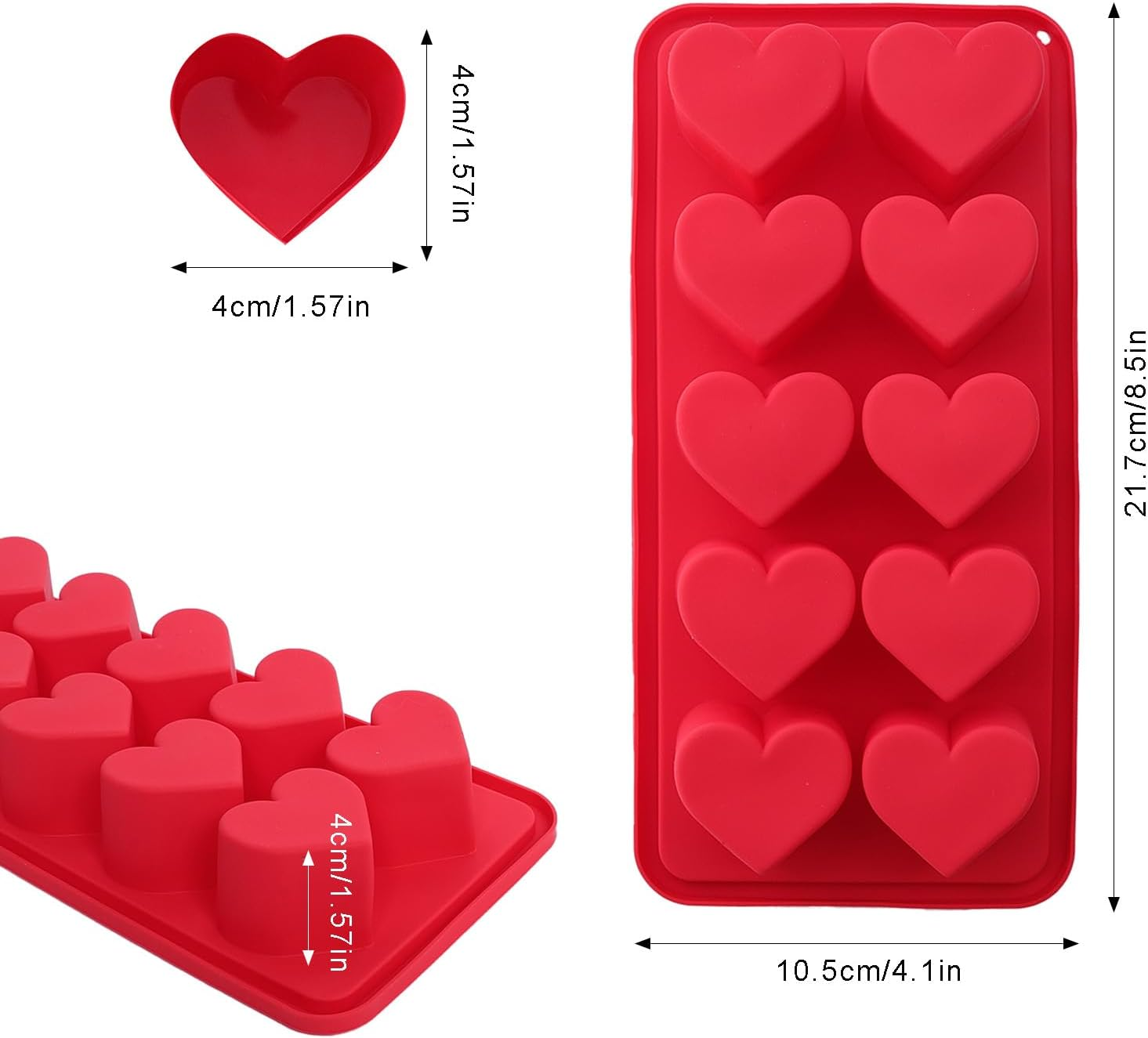 3 Pcs Heart Shaped Ice Cube Trays 10-Cavity Heart Shaped Silicone Molds Pink Red Heart Ice Cube Molds for Ice Cubes, Chocolate, Cocktails, Whiskey, Candle image number 5