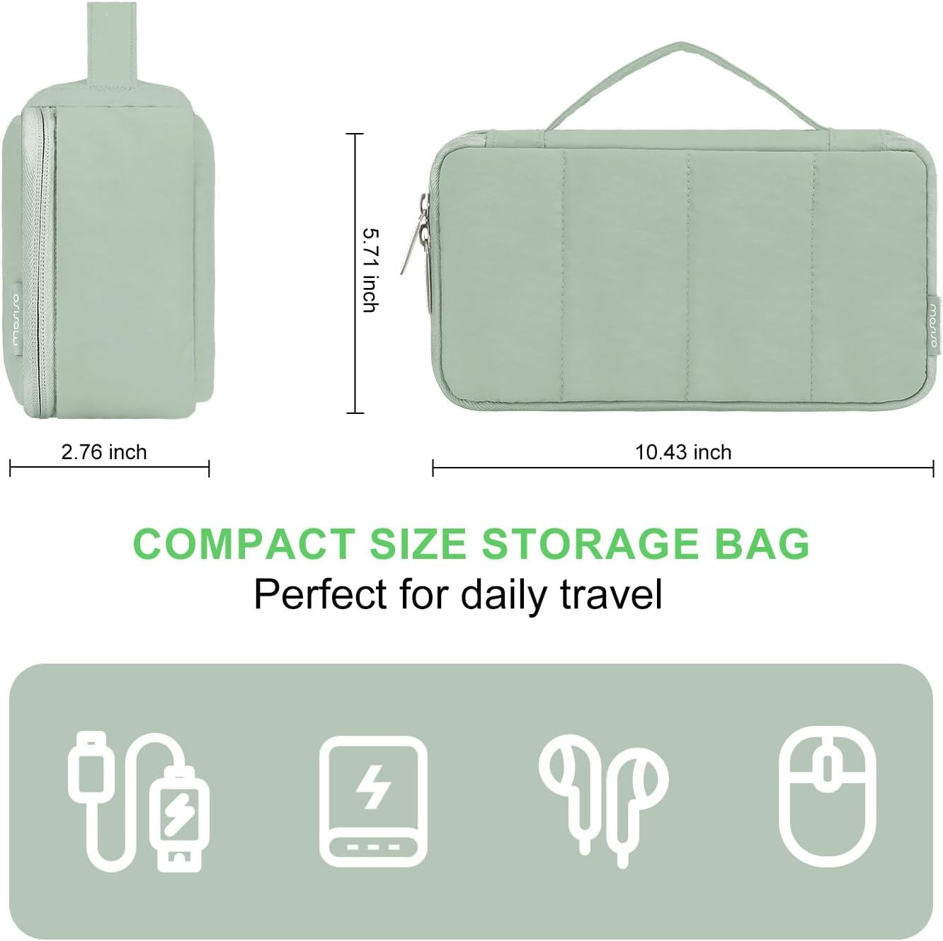 MOSISO Electronic Organizer Travel Case, Puffy Electronic Accessories Carry Case for Cable, Charger, Phone, Earphone, Mouse and Other Accessories, Portable Storage Bag with Handle, Antique Green - Black image number 6