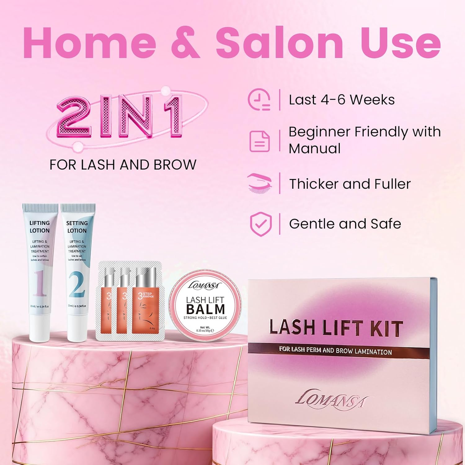 Lomansa Lash Lift Kit Eyelash Perm Tube Design Easy to Use Brow Lamination Kit with Lash Glue Balm for Natural Instant Lifting Results image number 2