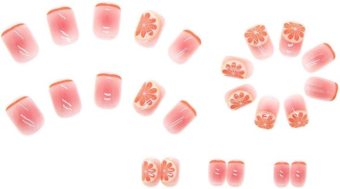 24X Orange Fake Nail Reusable Stick on Nails Press on Full Cover False Nail Tips, ABS Fashion Stick-On Nails, Easy Application, Elegant and Versatile Design for All Occasions image number 2