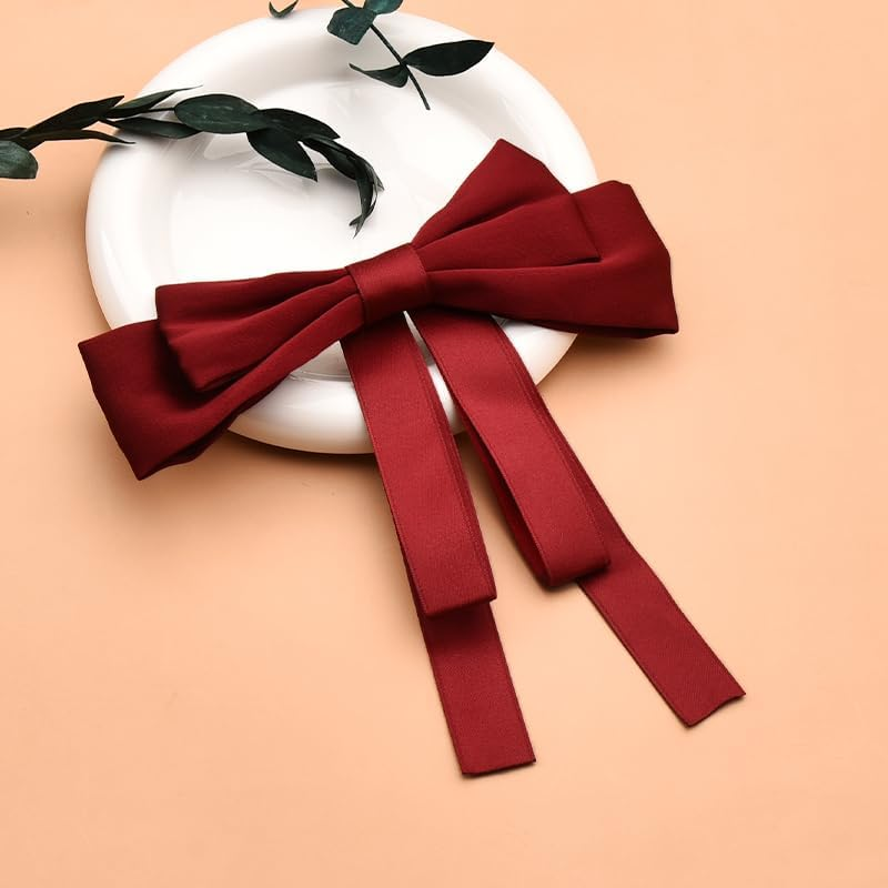 Red Bow Hair Clips for Women and Girls - Large Knot Tassel Ribbon Bowknot Accessories image number 2