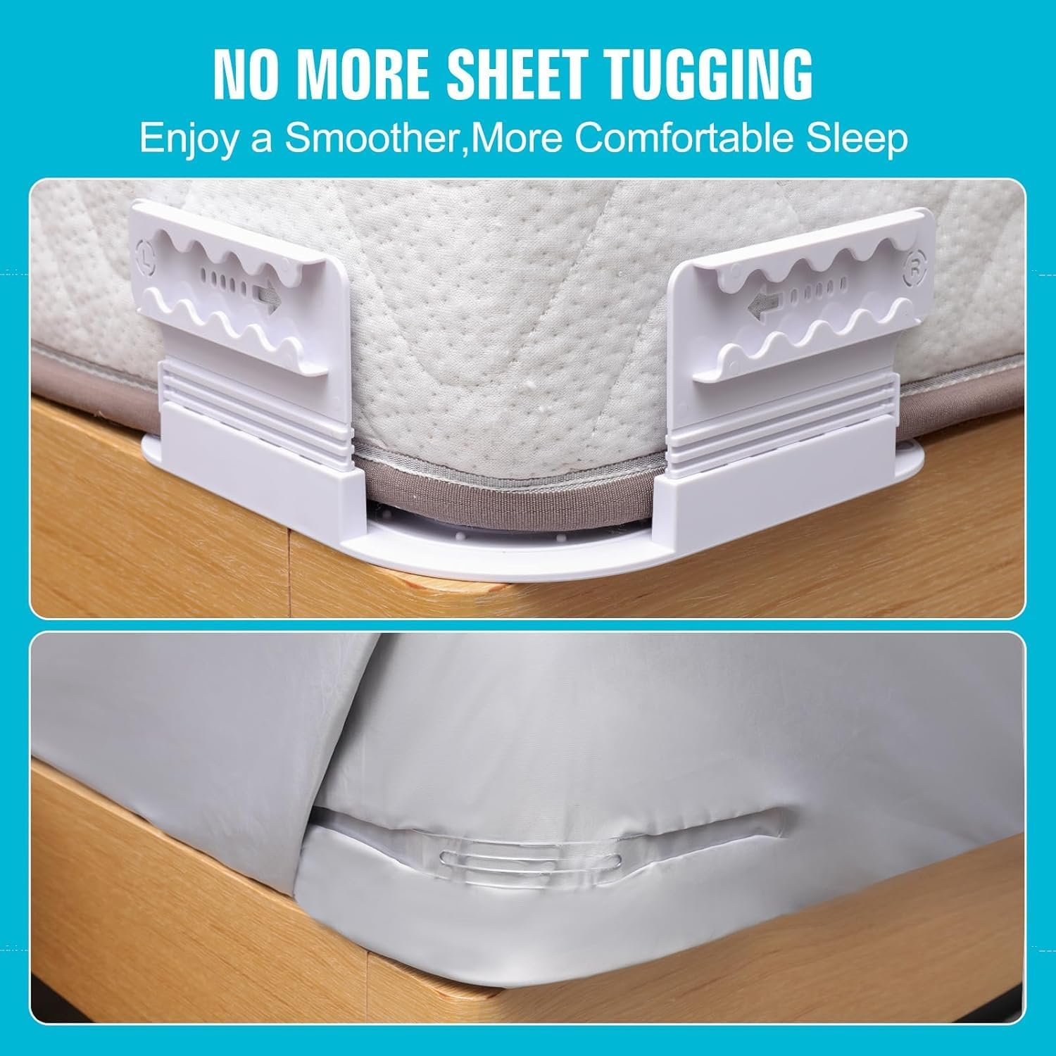 Bed Sheet Holder, Fitted Sheet Holder, Lock Bed Sheet Clips and Fasteners, Sheet & Pillowcase Sets, No More Loose Sheets, Easy Installation (White)