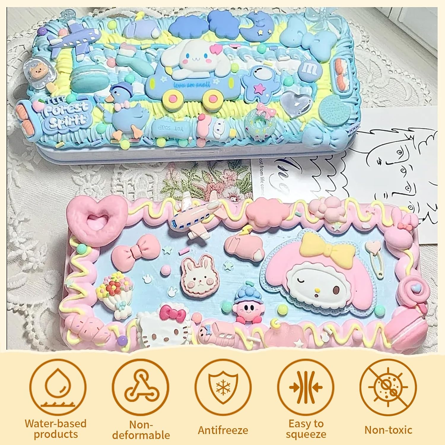 6Pcs Decoden Cream Kit, Simulation Fake Whipped Cream Glue, Deco Cream, Comes with 4 Packs of Resin Decorations and 6 Nozzles, Very Suitable for DIY Crafts and Decoration(1.69Z) image number 2