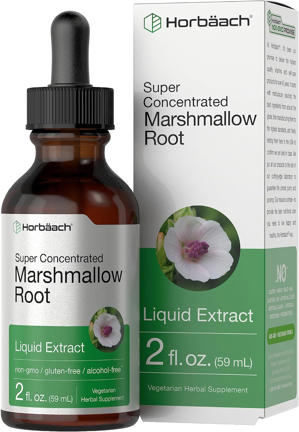 Marshmallow Root Liquid Extract | 2 Fl Oz | Althaea Officinalis | Alcohol Free | Vegetarian, Non-Gmo & Gluten Free | by Horbaach image number 2