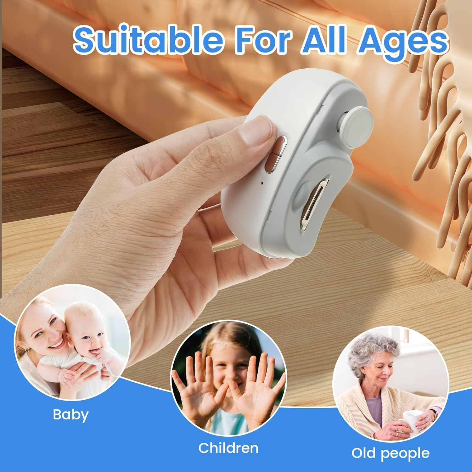 ZFLYCANP Electric Nail Clipper, Nails Anti-Splash Clip Storage, USB Rechargeable Power Manicure Grinder for Babies Kids Seniors Adults (White) image number 4