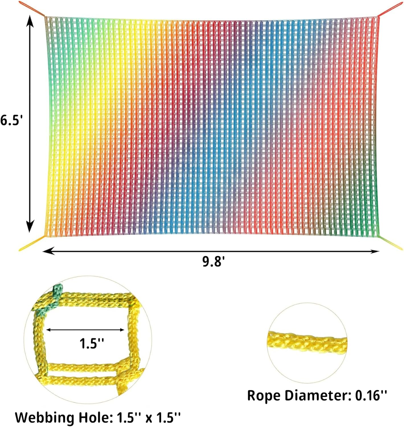 Playground Safety Net 6.5' X 9.8', Double Layers Climbing Cargo Net for Kids, Multicolored for Tree House, Obstacle Training, Back Yard image number 6