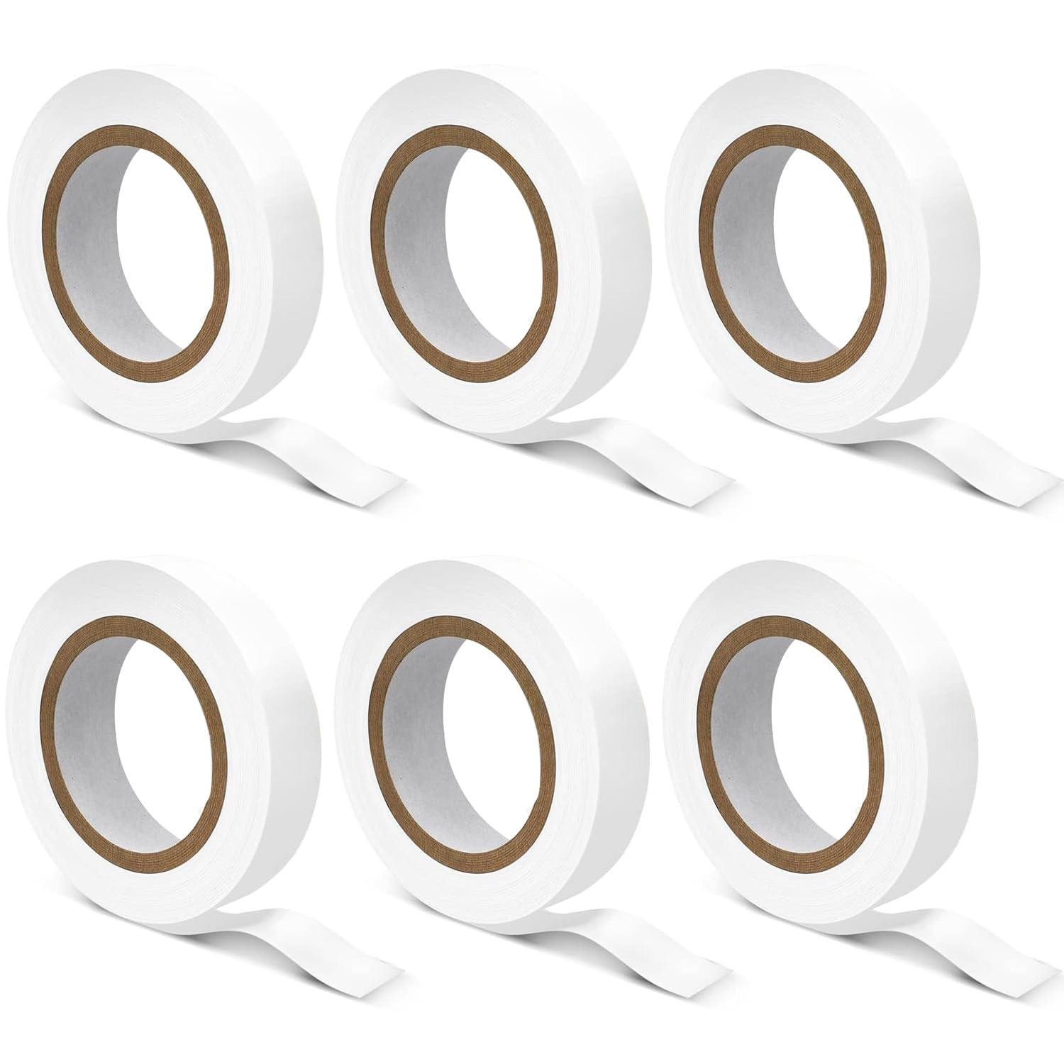 Wzenclave 6 Rolls White PVC Electrical Insulation Tape 1.6Cm&times;15M - Waterproof Flame-Retardant Easy Tear for Automotive Wiring Harness, Electronic Parts & Supplies Connectors Masking
