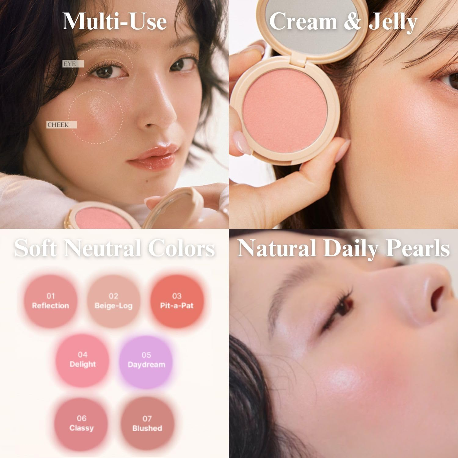 EGLIPS All over Blusher - Multi-Use Cream Jelly Blush for Eyes & Cheeks Easy Blend and Buildable Texture with Shimmery Pearls Transparent Natural Finish Korean Face Makeup (01 REFLECTION, 5 Gram) - 01 Reflection image number 6