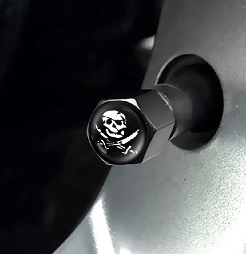 Ajxn 4 Pack Pirate Skull Tire Wheel Stem Caps with Rubber Ring Dustproof Seal Cover Hexagon Tyre Valve Cap Fits for Cars Suvs Trucks Bicycles Motorcycles image number 6