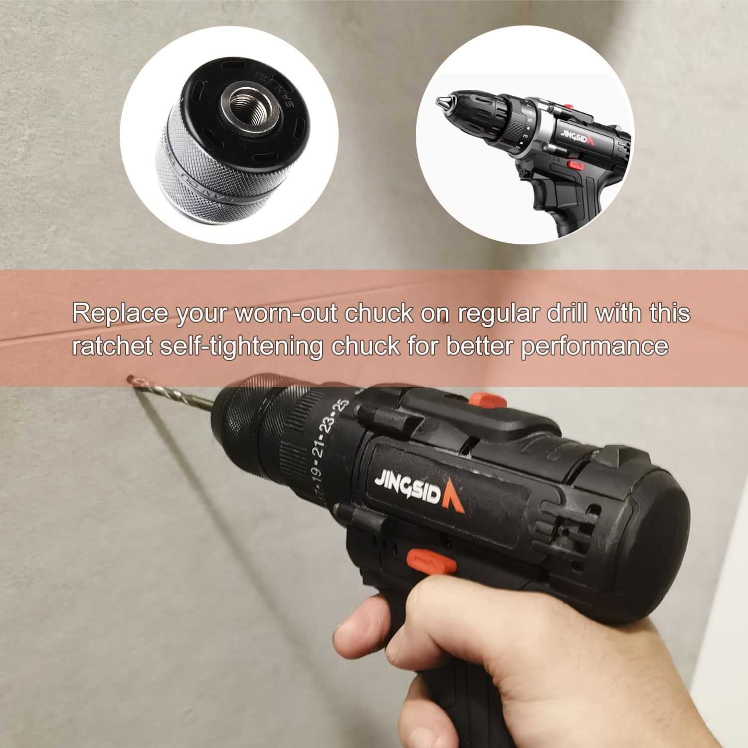 Hymnorq 1/2-Inch Keyless Drill Chuck with SDS plus Shank Adapter &ndash; 1.5-13Mm (1/16" - 1/2") Capacity, 1/2-20UNF Mount &ndash; Heavy Duty All-Metal Self-Tightening Converter for Rotary Hammers image number 6