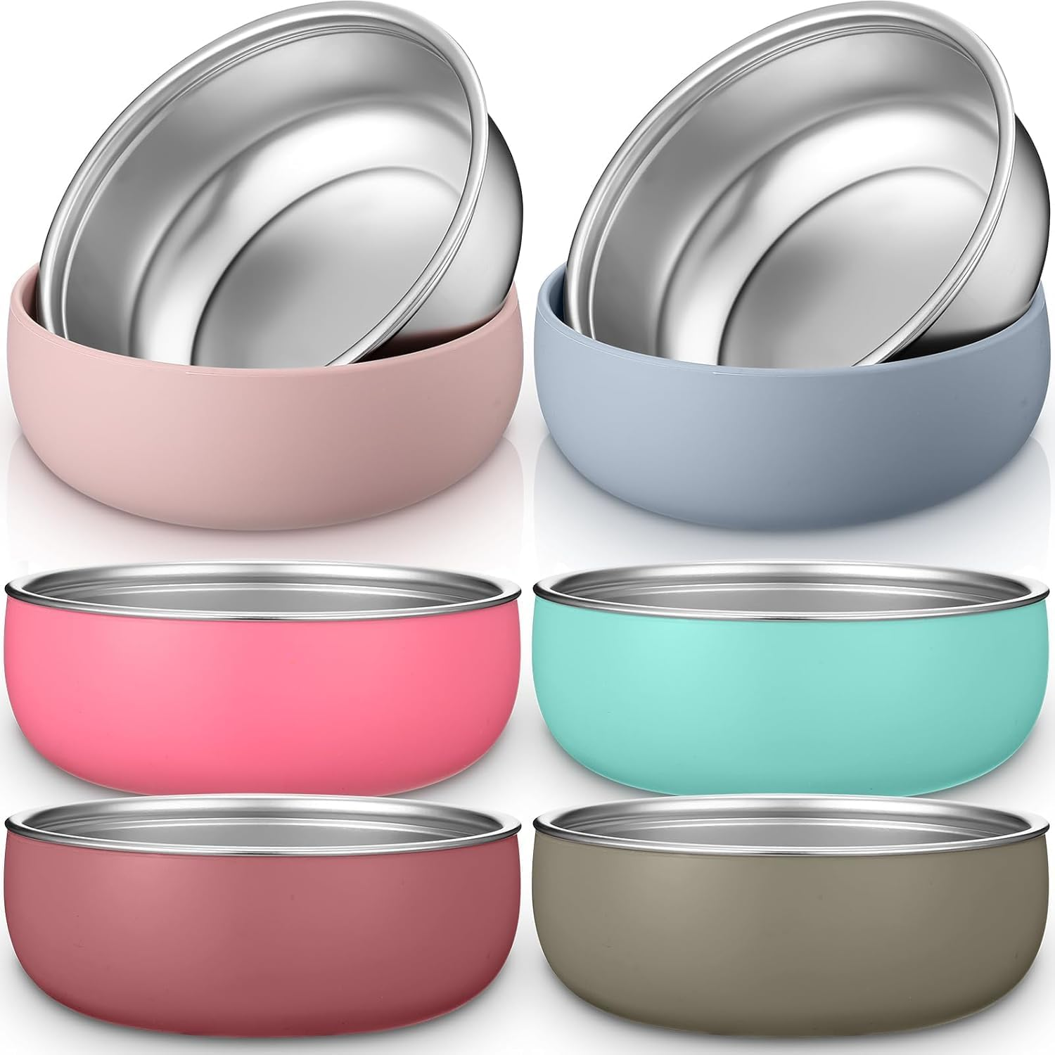6-Pack 304 Stainless Steel Baby Bowls with Removable Silicone Shells &ndash; Dishwasher Safe, Anti-Scald Toddler Bowls in Gentle Colors