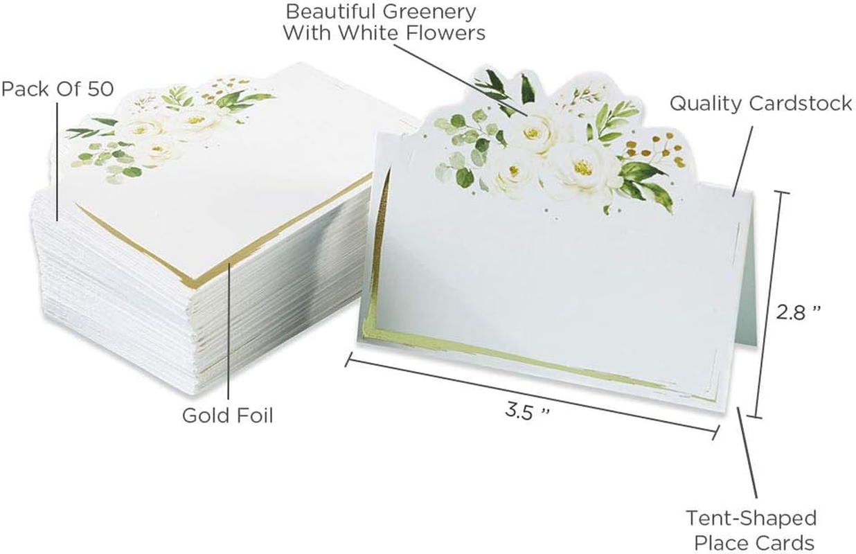 Kate Aspen Sage Green Party Decorations, Eucalyptus Floral Tent Place Cards (Set of 50) - Perfect for Greenery Baby Shower & Bridal Showers image number 5