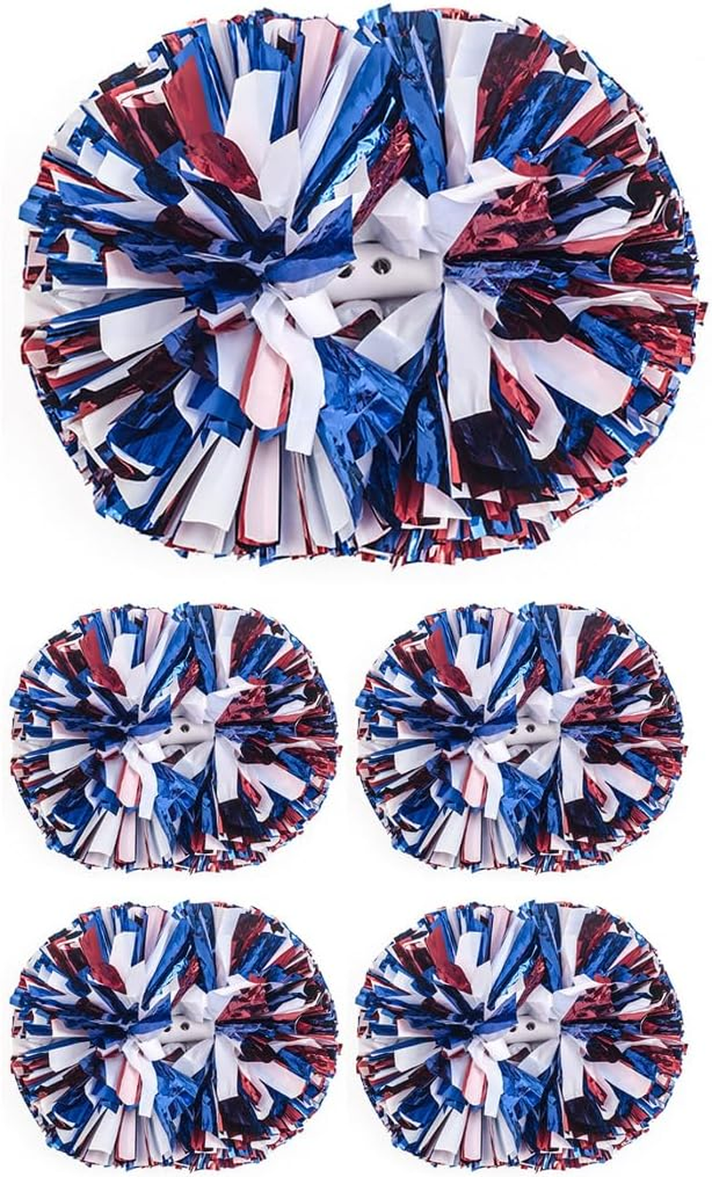AIMALL 4 PCS Professional Cheerleading Pom Poms,4-Inch Handheld Flower Ball for Children and Adults, Competition Performance Cheer Accessories, Red, White, and Blue image number 1