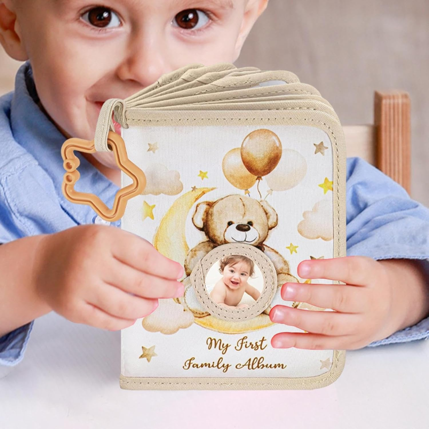 Family Picture Album for Kids,Toddler Family Album Soft Cloth - Educational Bear-Themed Memory Book Keepsake for Siblings Father Sisters Girls Boys Mother image number 5