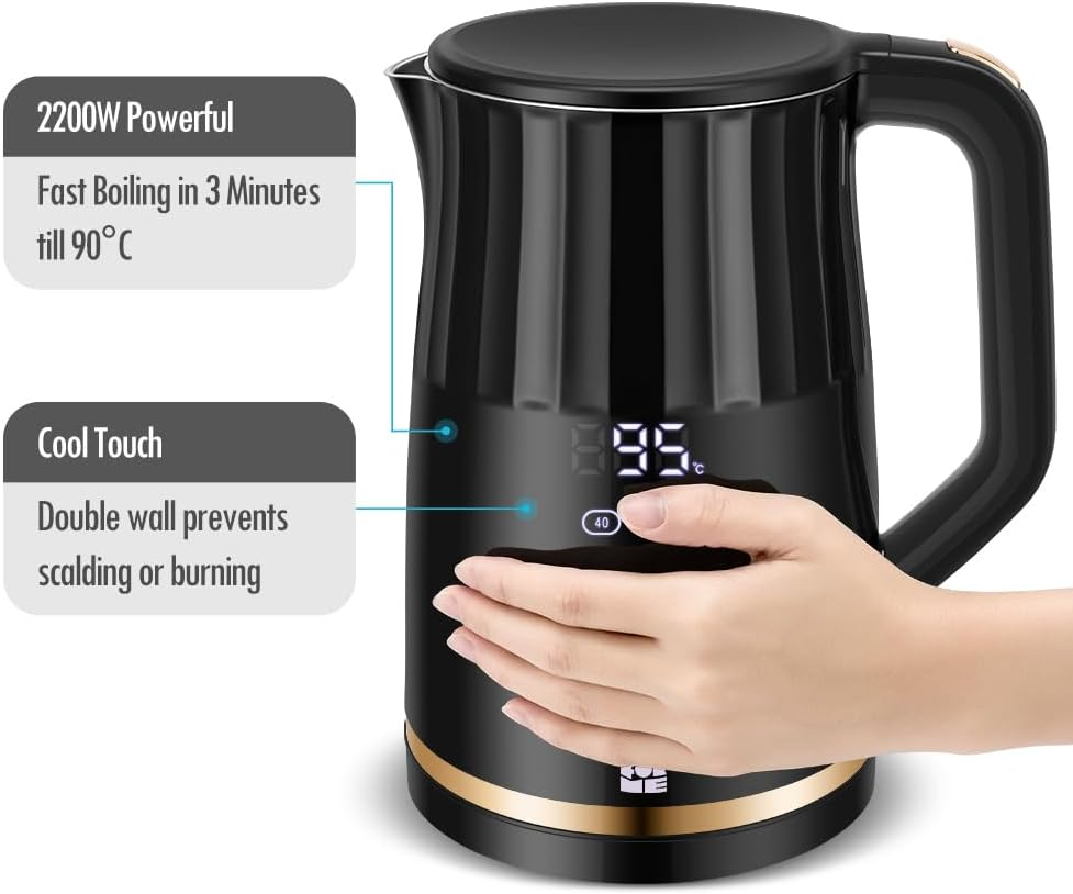 Forme Stainless Steel Kettle 1.7 L Temperature Selection 40-100 &deg;C I LED Digital Temperature Display 7 Colours LED Lighting I Teapot Tea Kettle I Keep Warm Function I BPA Free image number 1