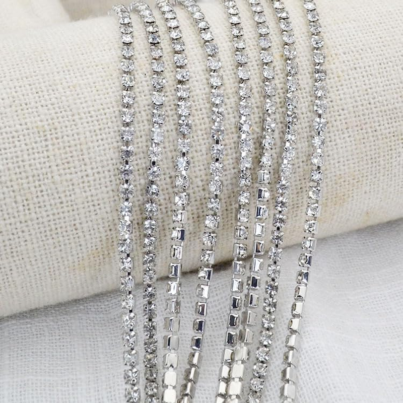 11 Yards Crystal Rhinestone Trim Ss16/4.0Mm Close Chain Trim for Sewing Crafts, Claw Rhinestone Chain for Ideal Wedding Party DIY Decoration (Silver) image number 1
