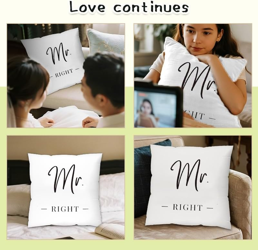 Romantic Couple Pillow Cover Gifts for Husband Hubby Mr Right Pillowcase for Newlywed Fiance Wedding Anniversary Birthday Gifts for Him Boyfriend Groom 18X 18 Cushion Case Bedroom Home Decor image number 6