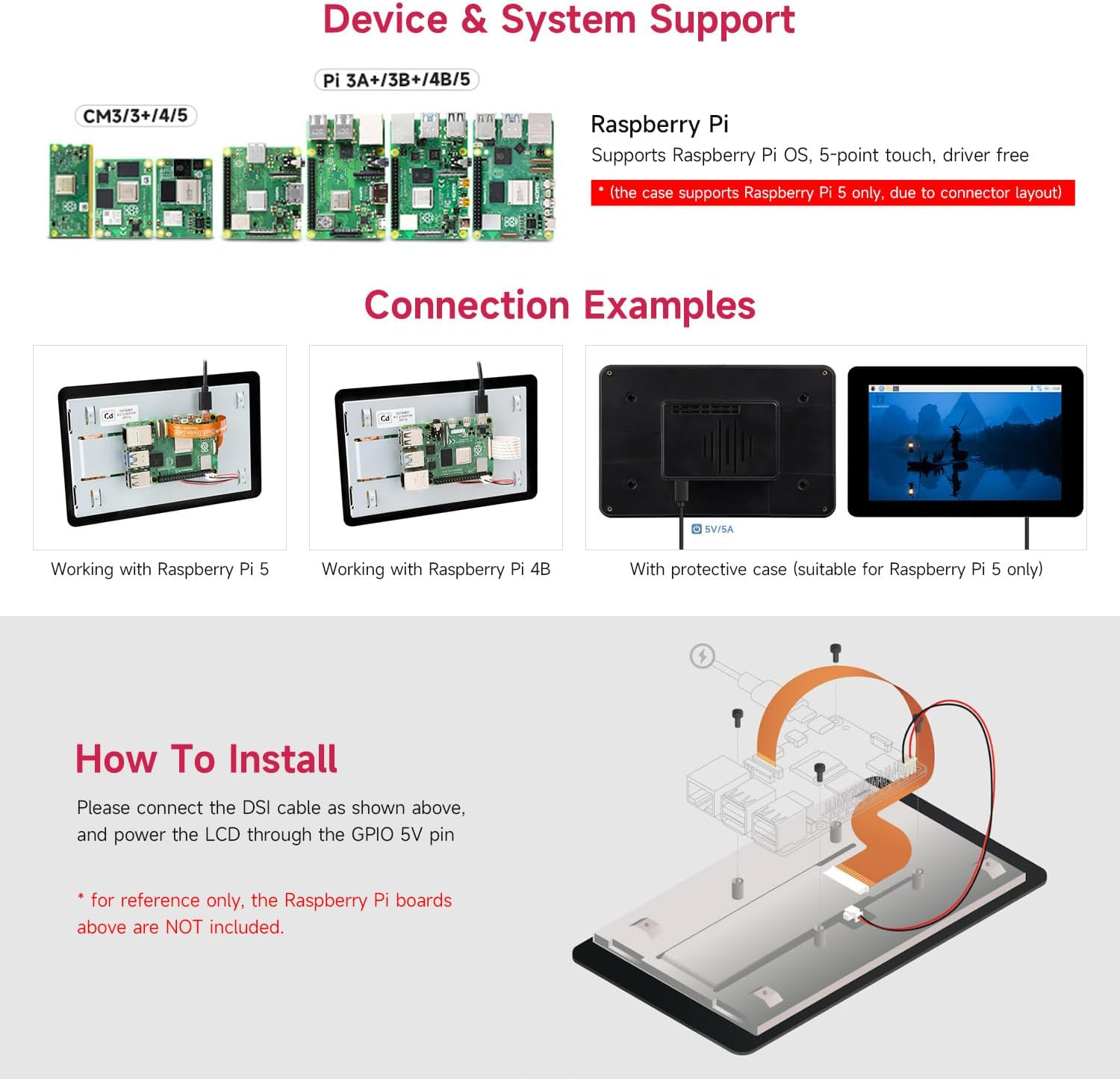 Waveshare Official 7Inch Capacitive Touch Display, Compatible with Raspberry Pi, 720 &times; 1280, IPS, DSI Interface, 5-Point Touch, Comes with Protective Case image number 6