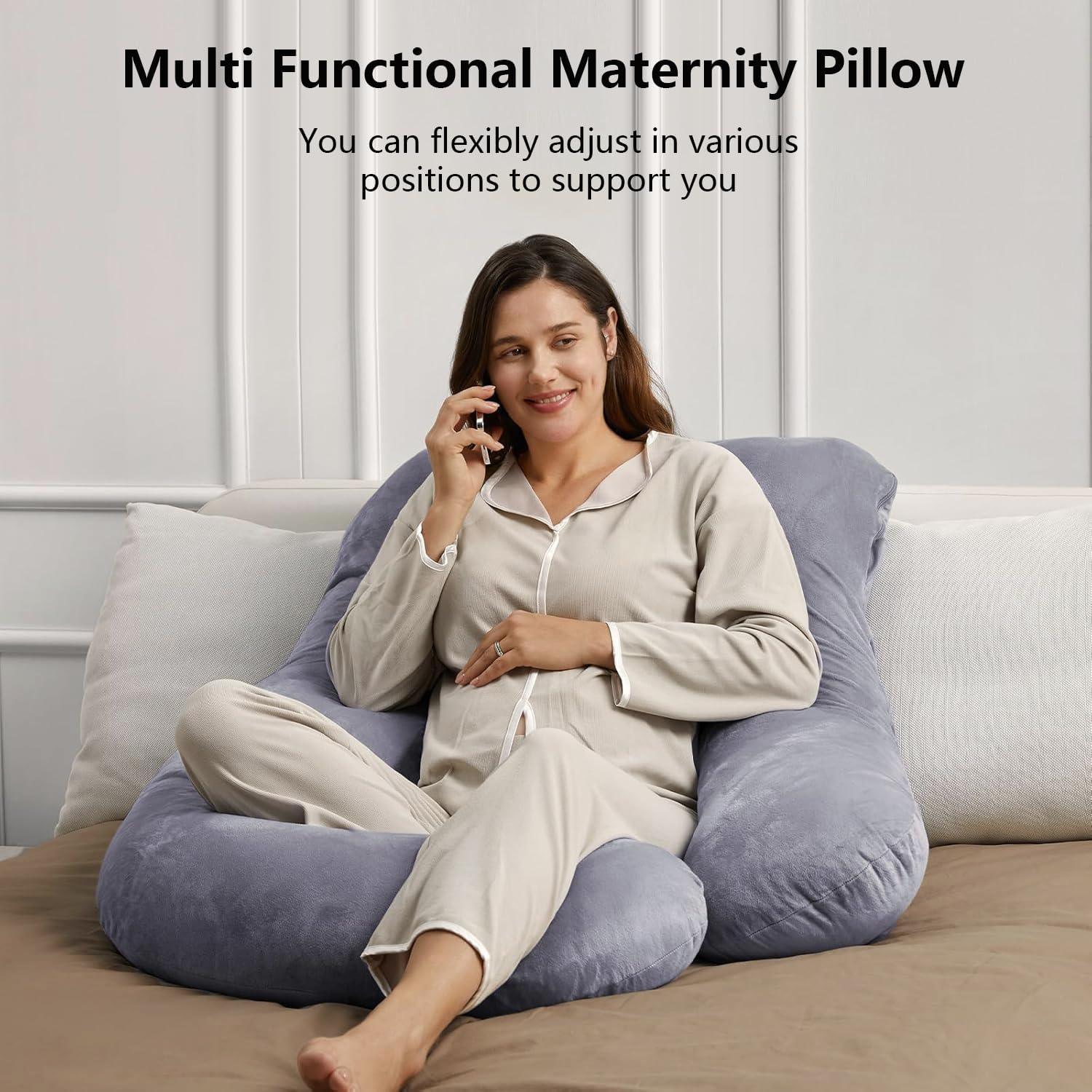 Pregnancy Pillow, J-Shaped Maternity Full Body Pillow for Back, Lumbar, Legs Support, Full Body Pillow for Pregnant Women, Ergonomic Design Long Pillow with Removable Cover image number 2