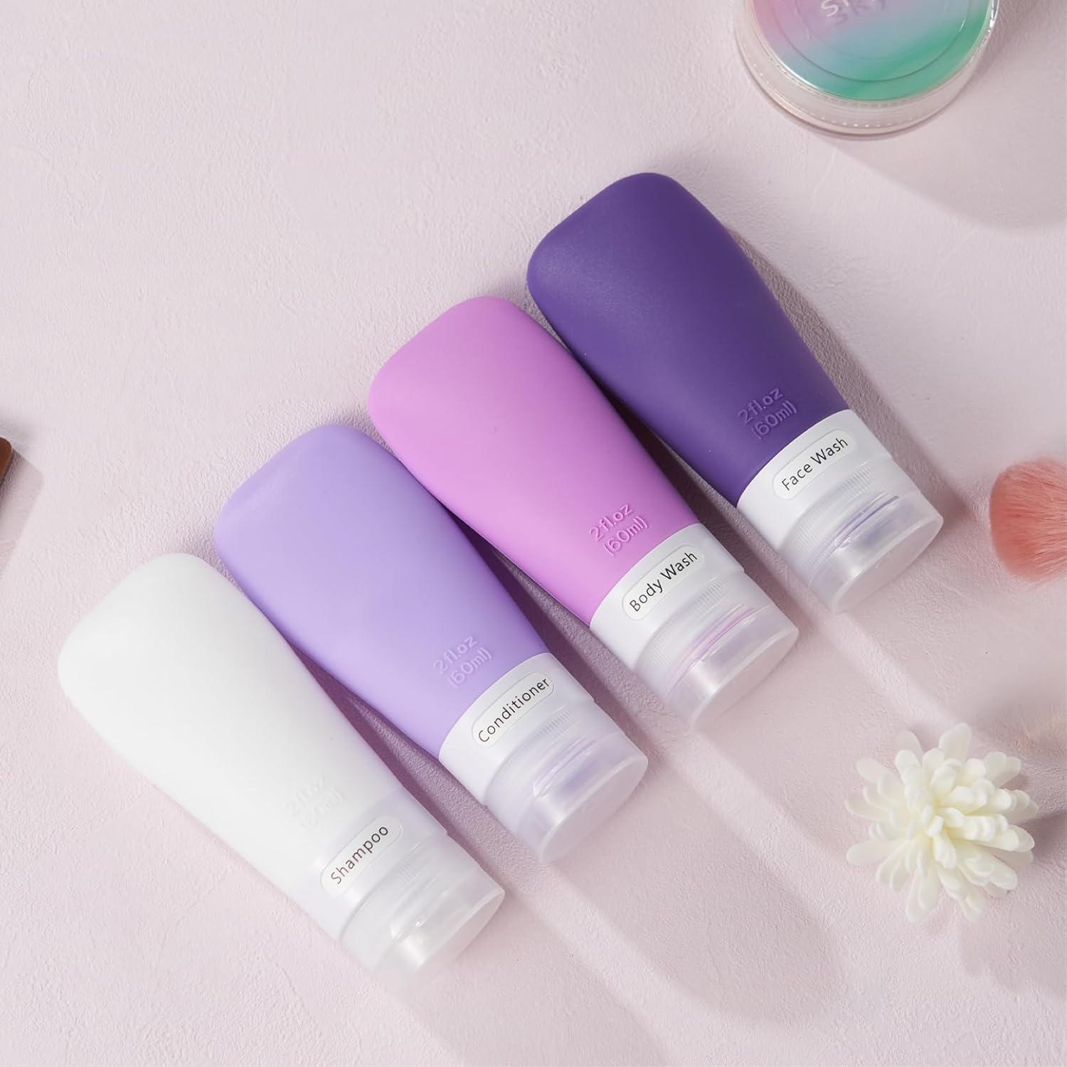 INSFIT Portable Travel Bottles, TSA Approved Travel Size Bottles Leak Proof Travel Containers for Toiletries, BPA Free Refillable Travel Accessories for Shampoo Body Wash Liquids 4 Pack, Purple 2Oz, 2 image number 1